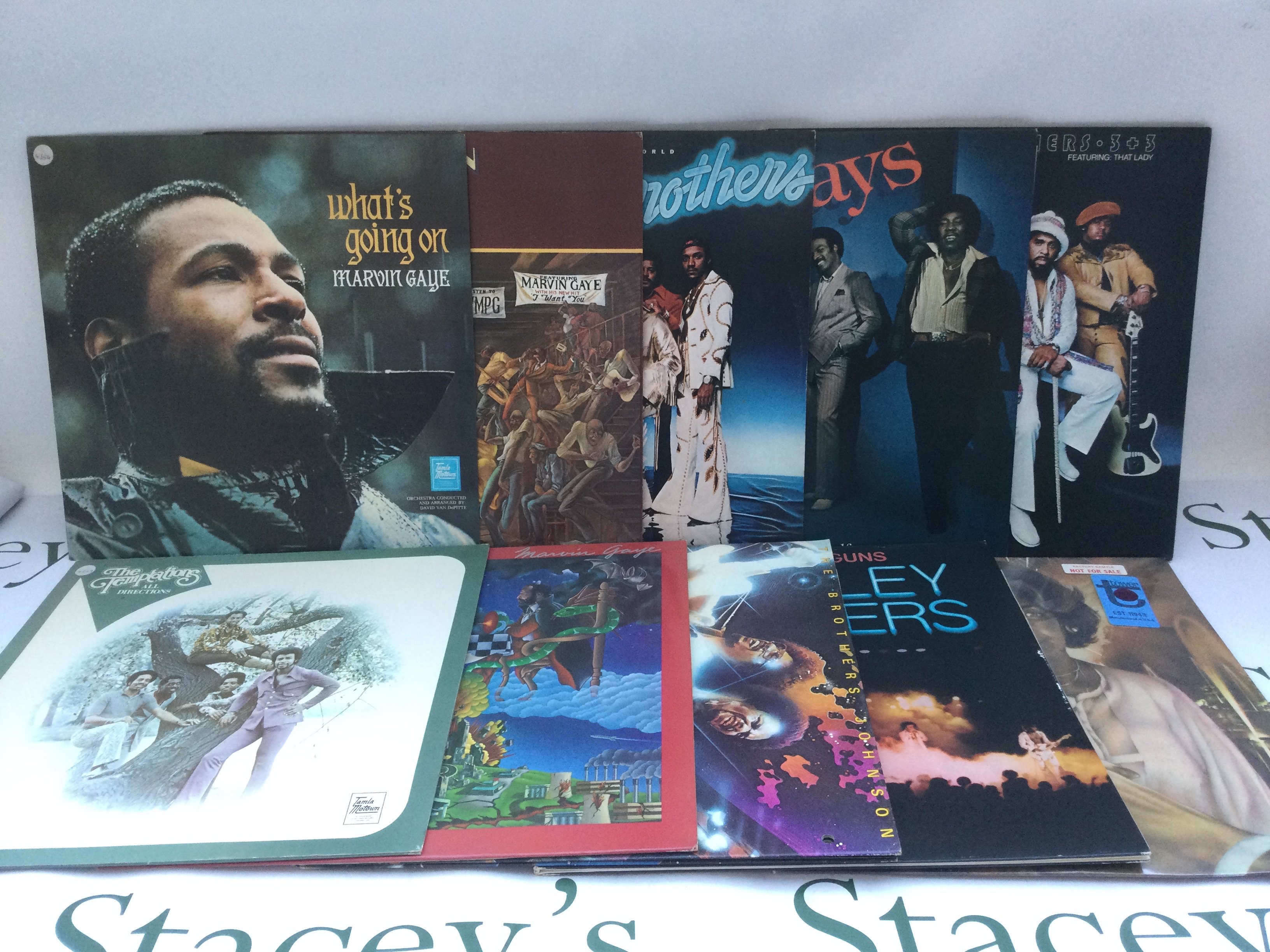 Two bags containing 21 funk and soul LPs by various artists including Marvin Gaye, The O Jays, George Benson and others. Includes some promo copies.