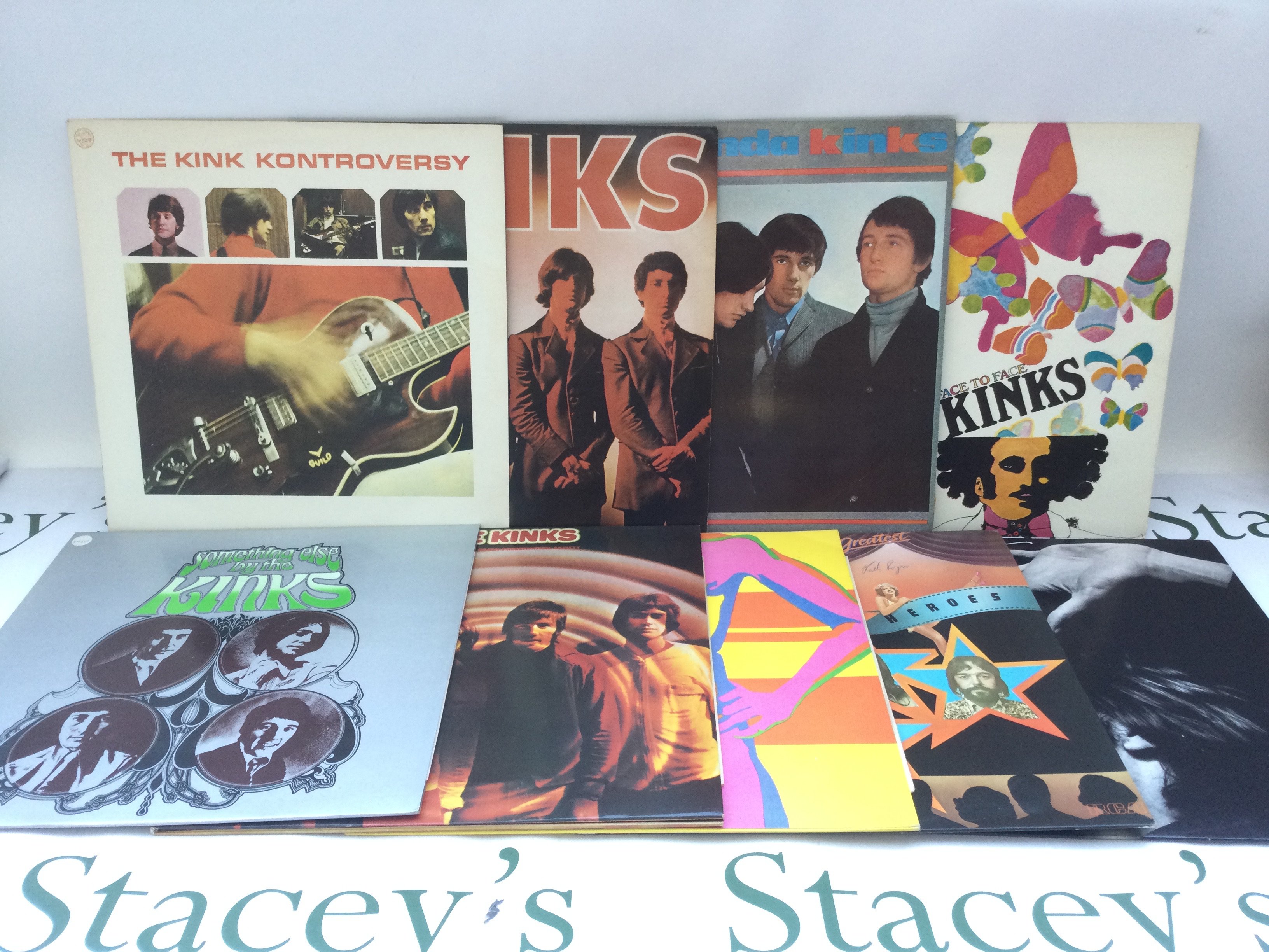 Nine LPs by The Kinks comprising reissues of 'Face To Face', 'Something Else' and others.