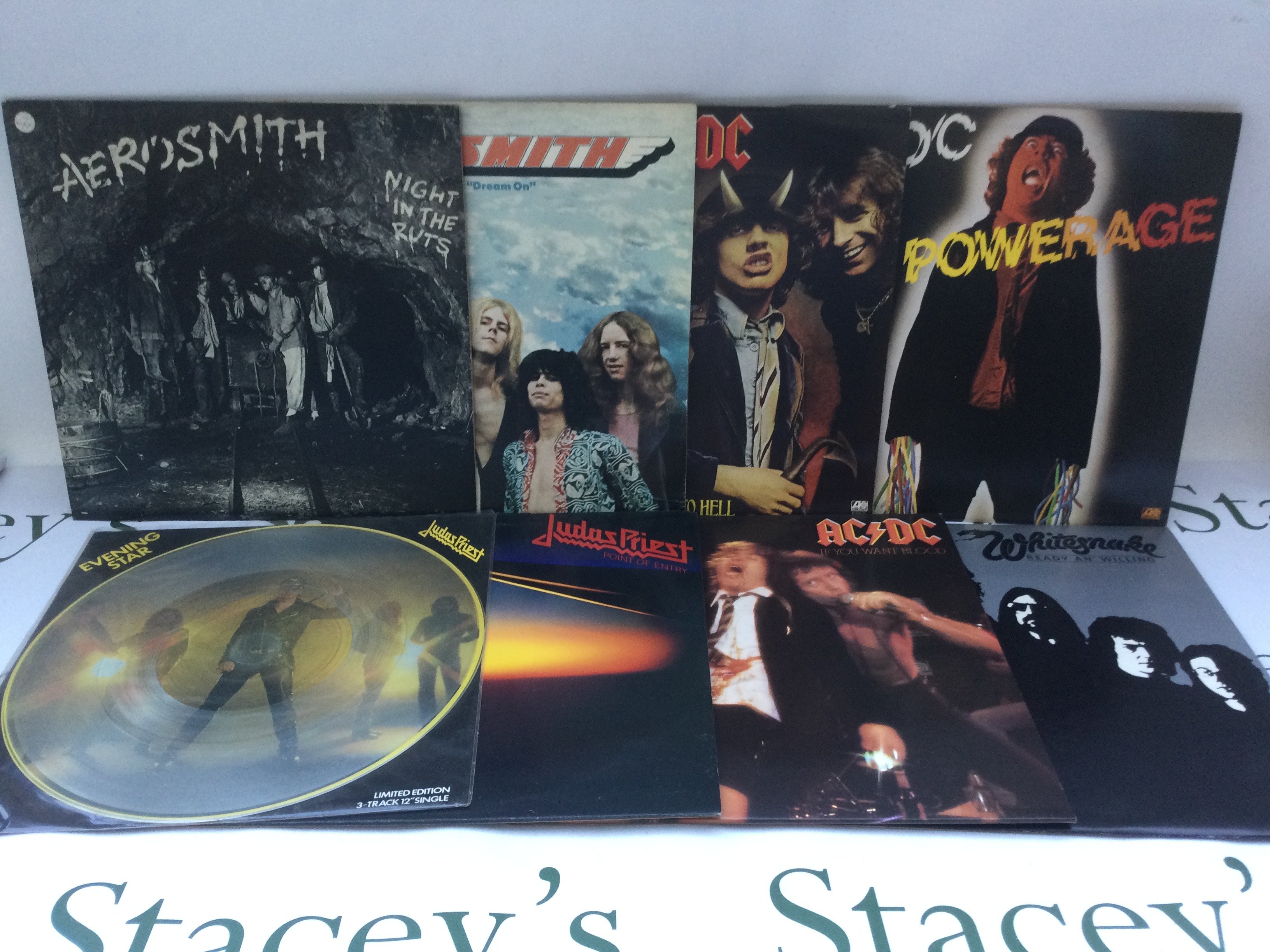 Fifteen hard rock LPs and a 12" single by various artists including AC/DC, Judas Priest, Aerosmith and others. Includes promo copies.