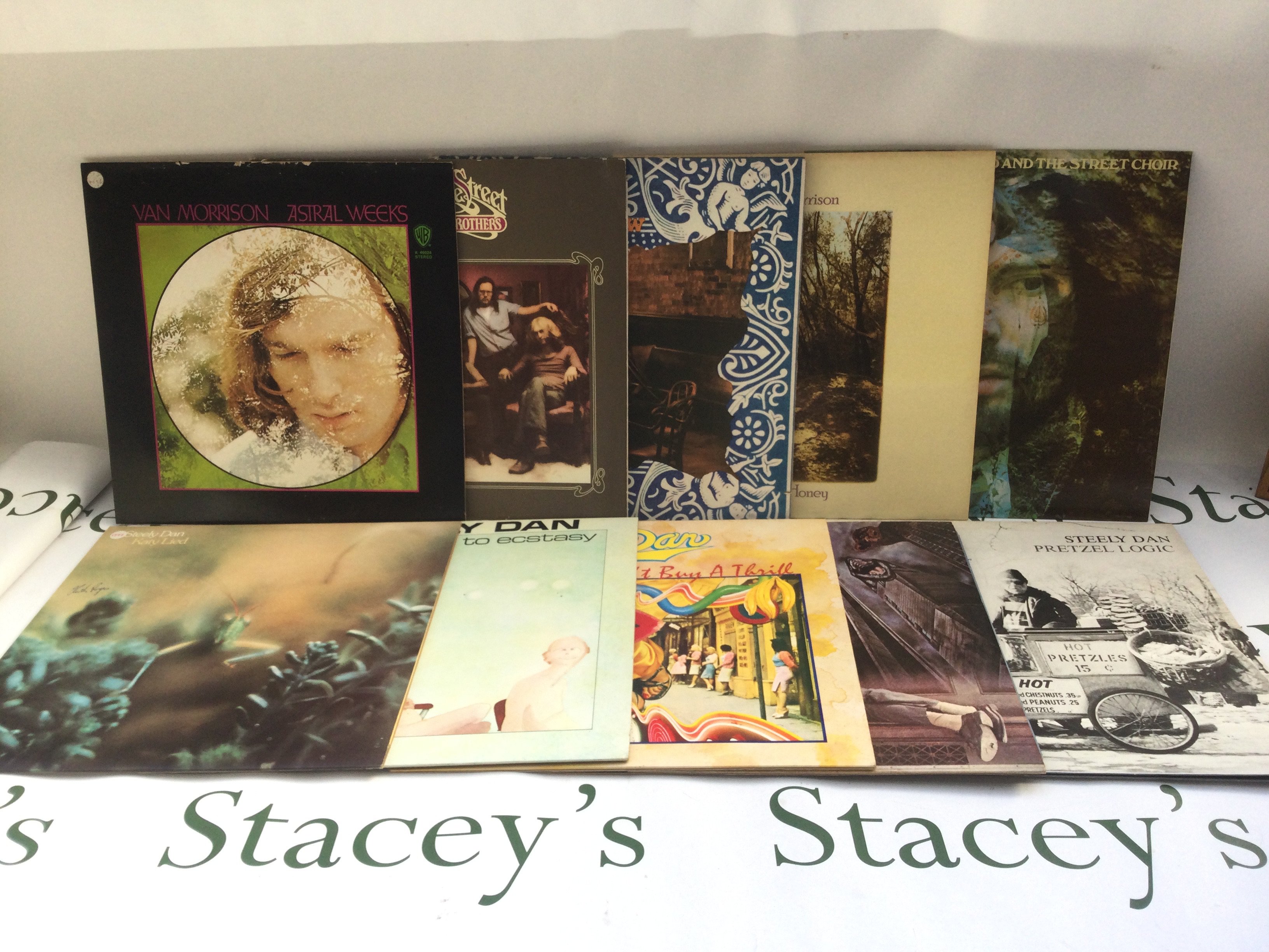 Ten rock and pop LPs by Steely Dan, Van Morrison, The Doobie Brothers and The Allman Brothers.