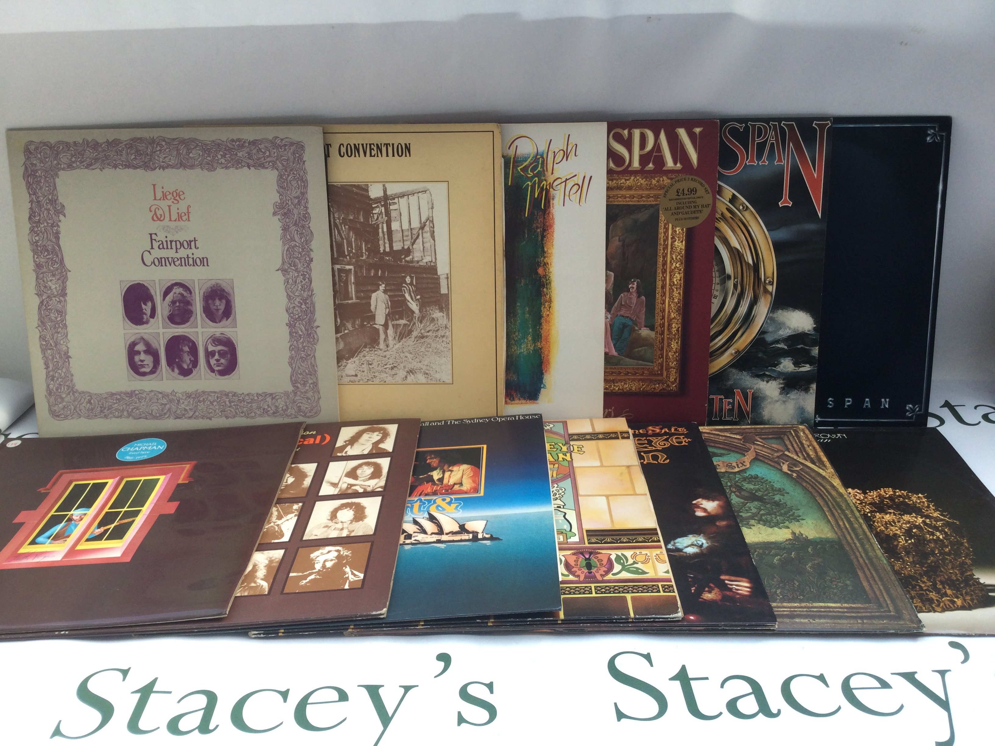 Thirteen folk LPs by various artists including Fairport Convention, Steeleye Span, Michael Chapman and others.