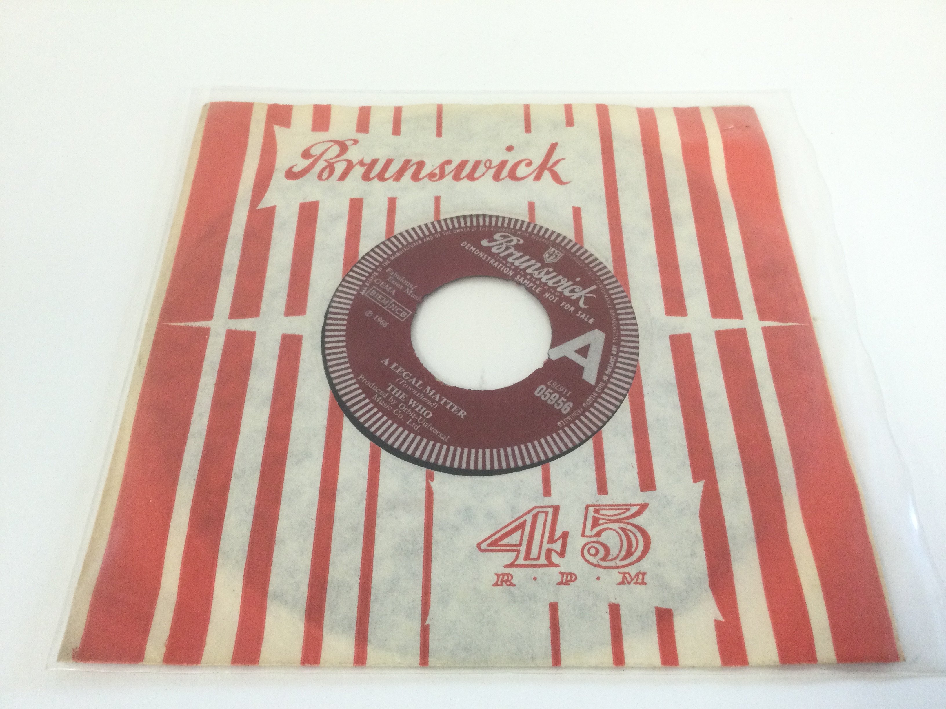 A rare 1966 UK demo of 'A Legal Matter' b/w ' Instant Party' by The Who. Brunswick 05956. EX/EX.