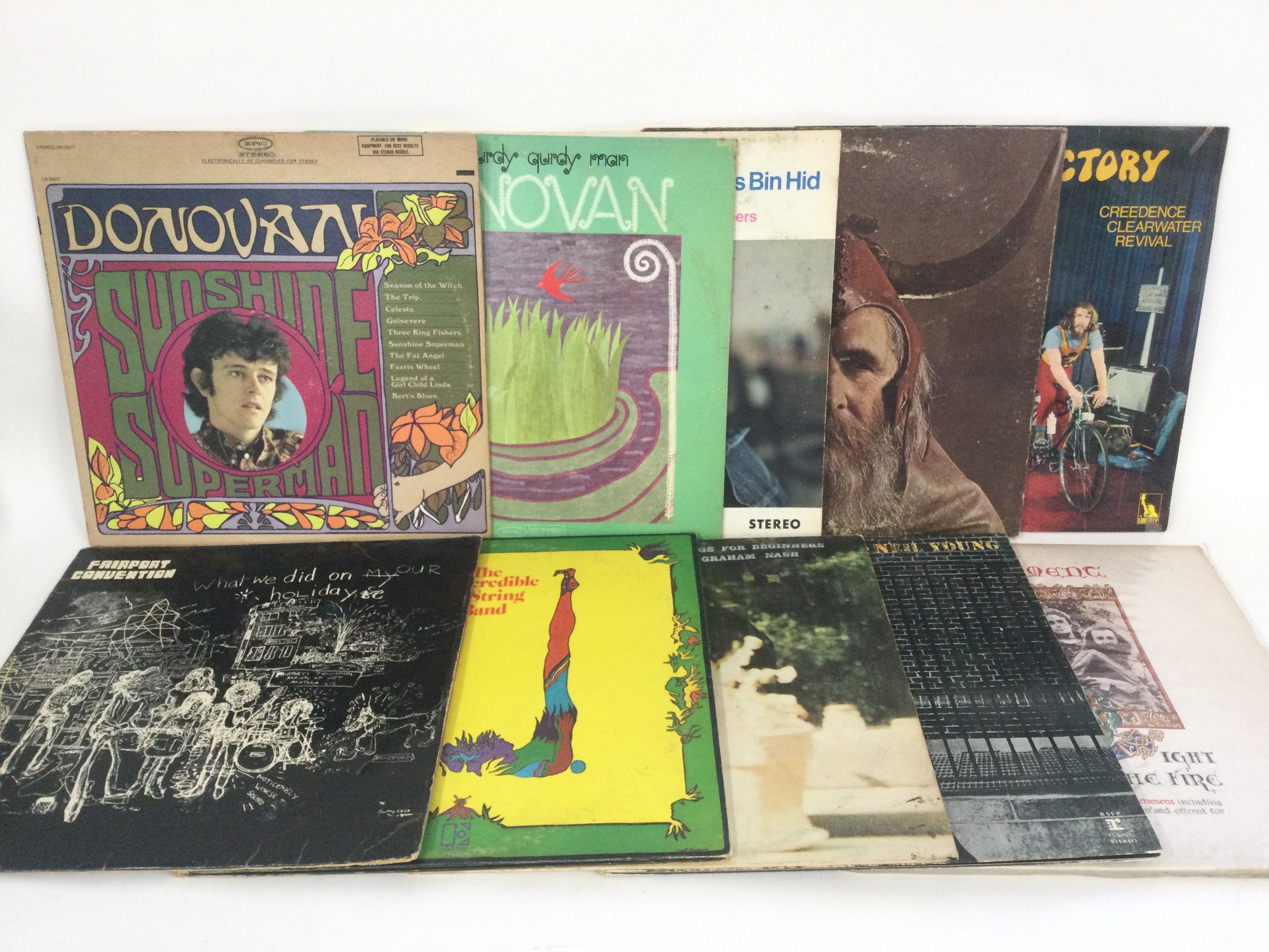 Two bags containing folk rock LPs by various artists including Fairport Convention, Donovan, Moondog, Incredible String Band and others. Includes UK and foreign pressings.