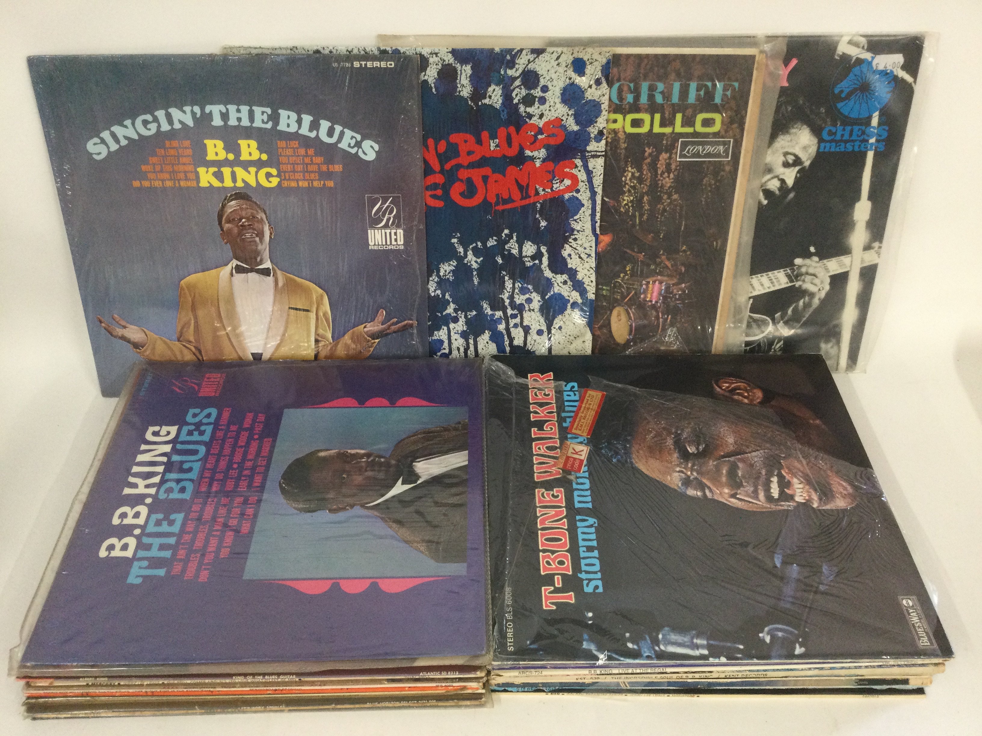 A record case of rock n roll and blues LPs including BB King, Chuck Berry, Elmore James and others.