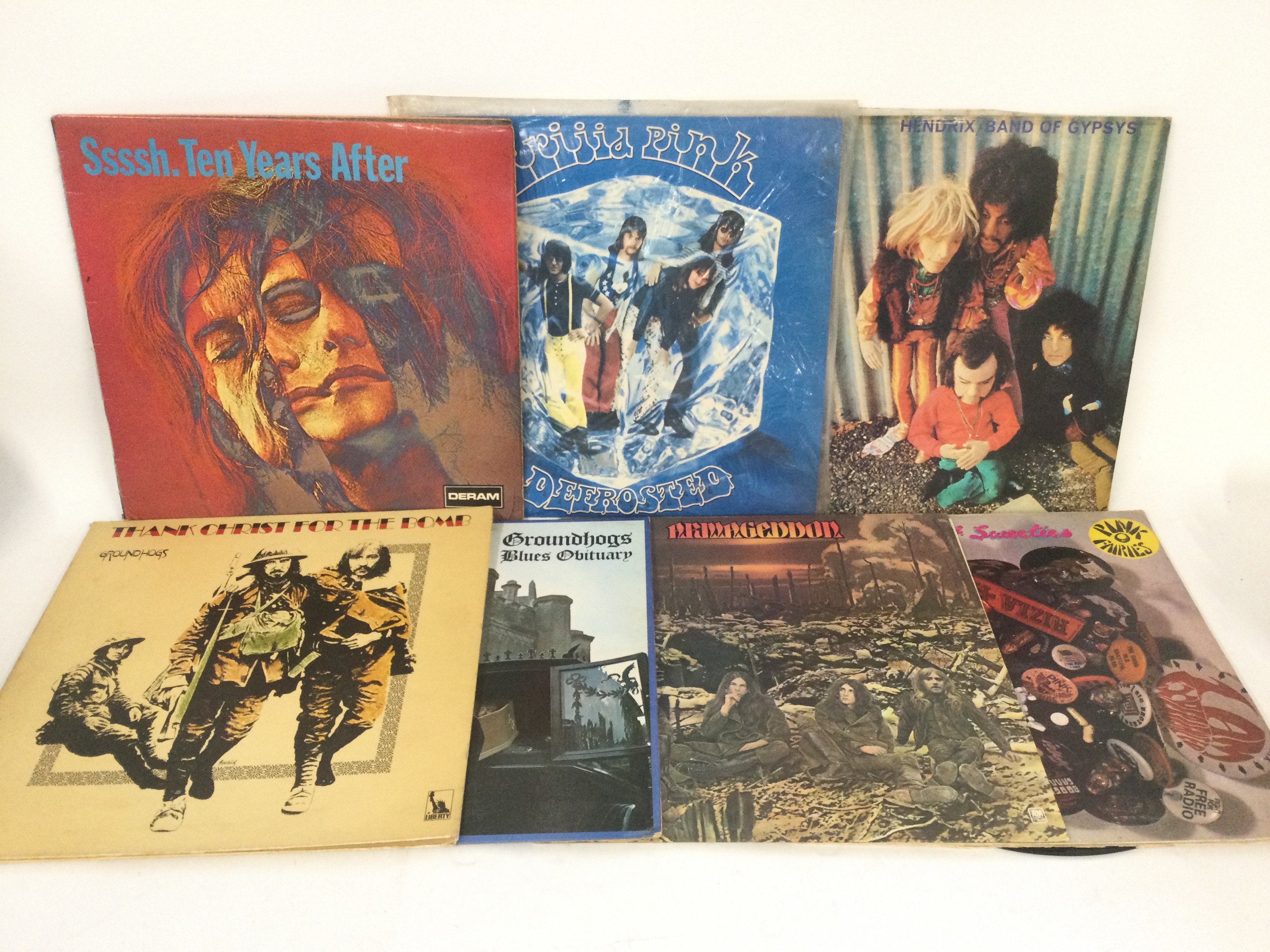 15 rock LPs by various artists including Jimi Hendrix, Ten Years After, Frijid Pink, Groundhogs and others. Includes early UK pressings.