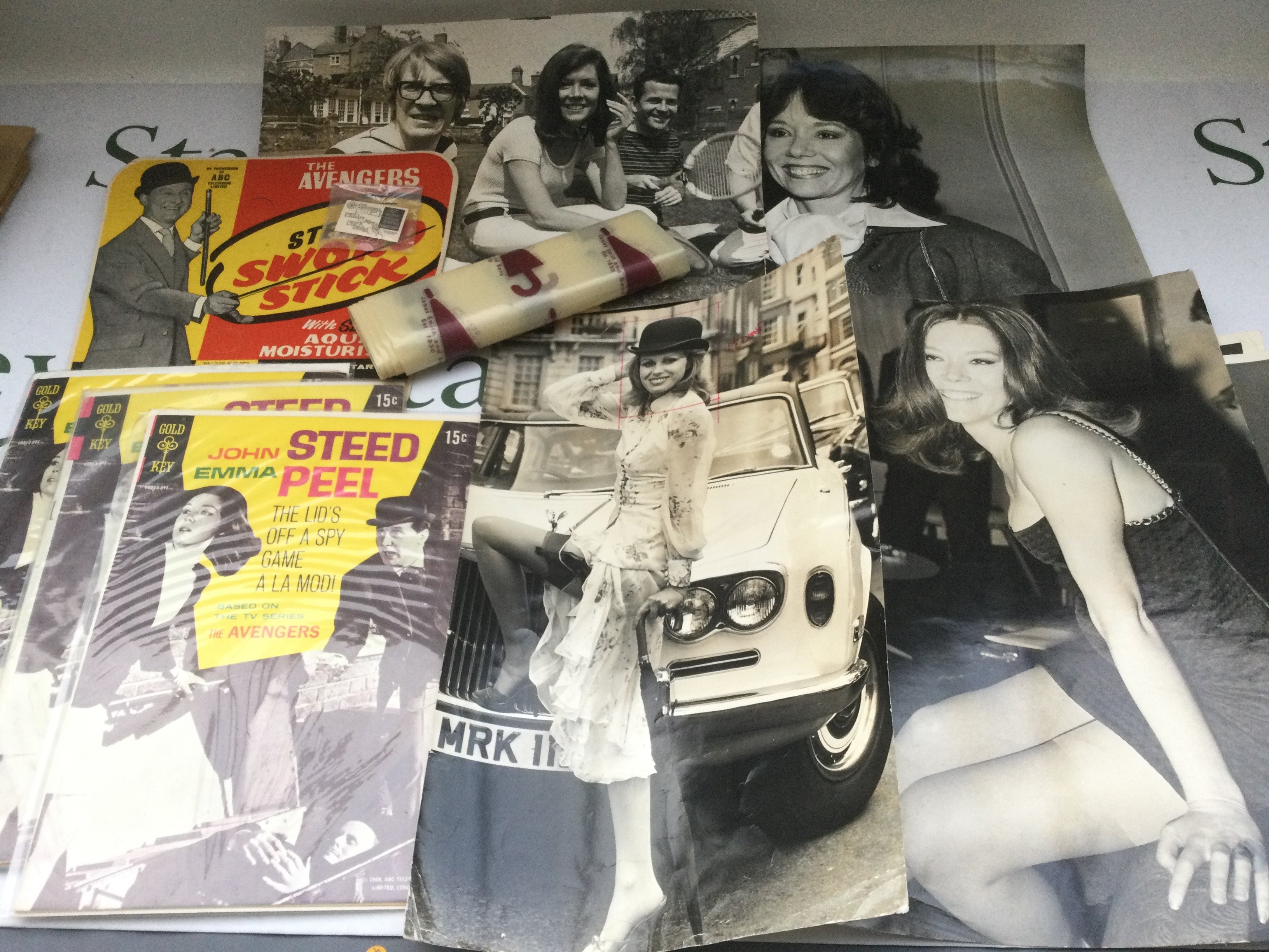 A collection of The Avengers ephemera comprising film cels, press photos etc.