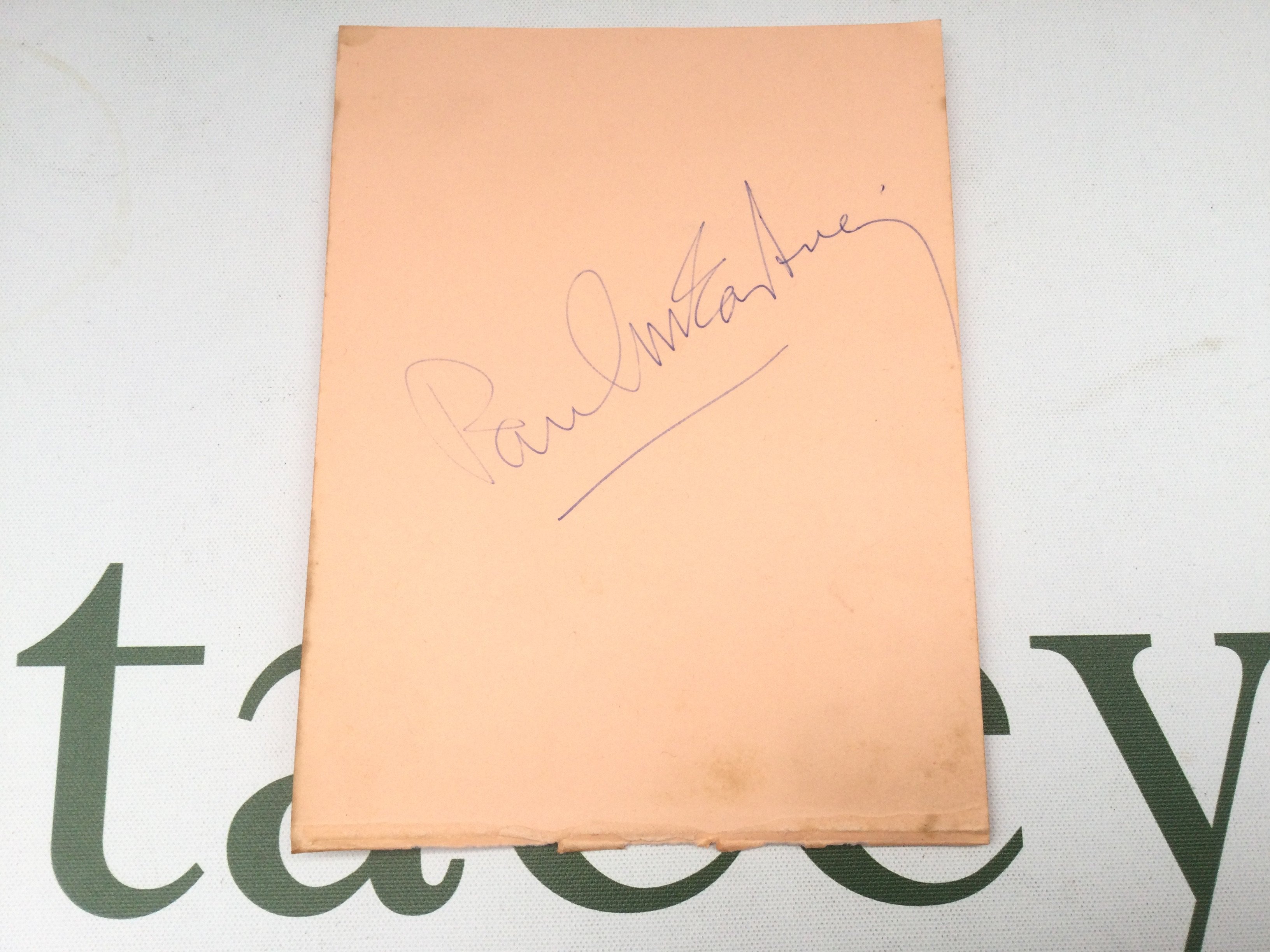 A Paul McCartney autograph. Provenance from the vendor 'I obtained this autograph from Paul on 14th February, 1969 in Cavendish Avenue, London. I approached Paul and he said "You came from Plaistow just to see me?" He was a very down to earth and friendly person and I was delighted to meet him".