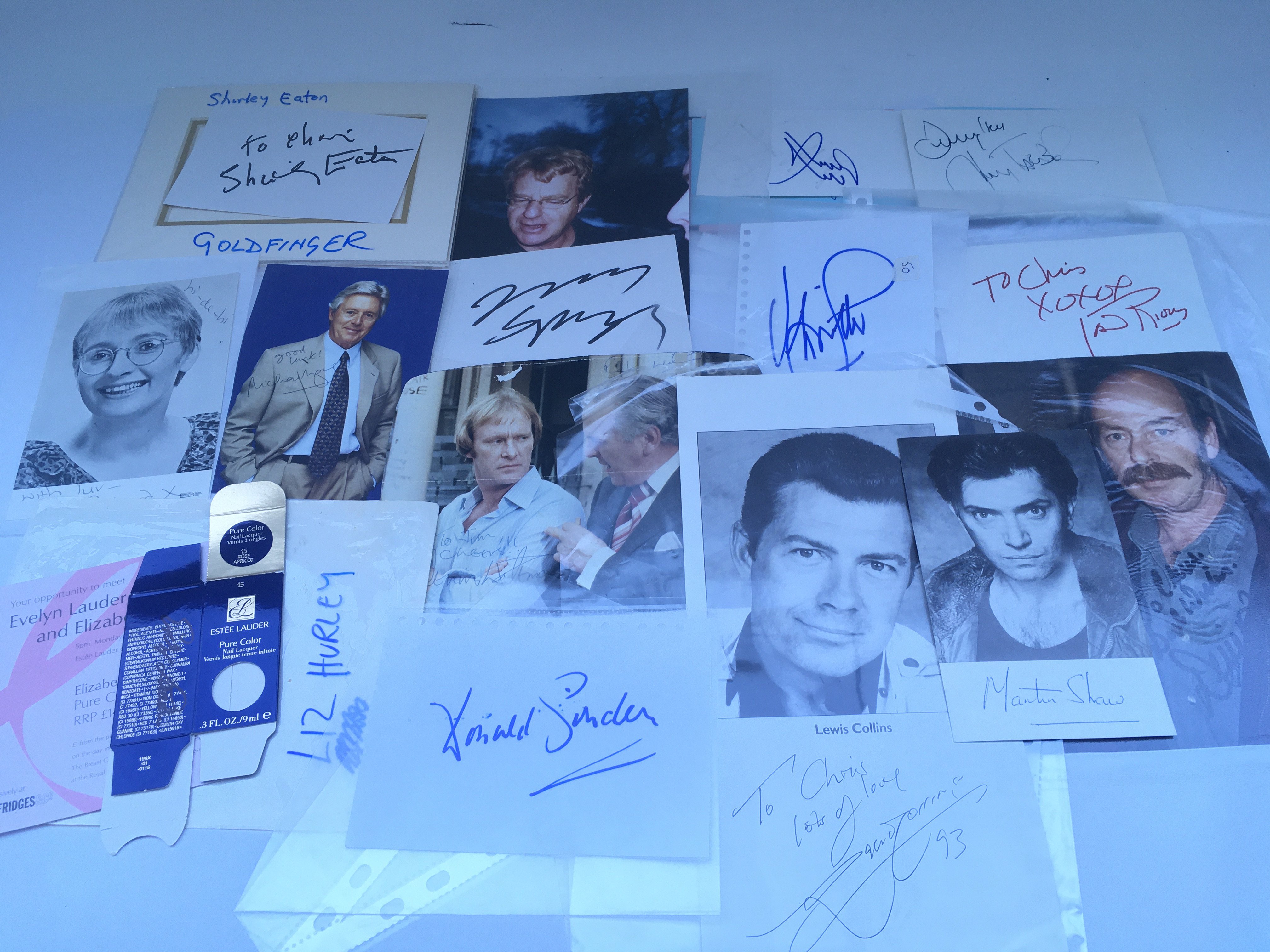 An extensive collection of autographs of actors, actresses and entertainers including Hayley Mills, Priscilla Presley, Joan Rivers, Victor Spinetti, Liz Hurley, Jerry Springer, Michael Parkinson and many more. No COAs. Please note that buyers must satisfy themselves as to the authenticity of any signed items before bidding as we are not experts in this field and will not be held responsible should they prove to be anything other than genuine.