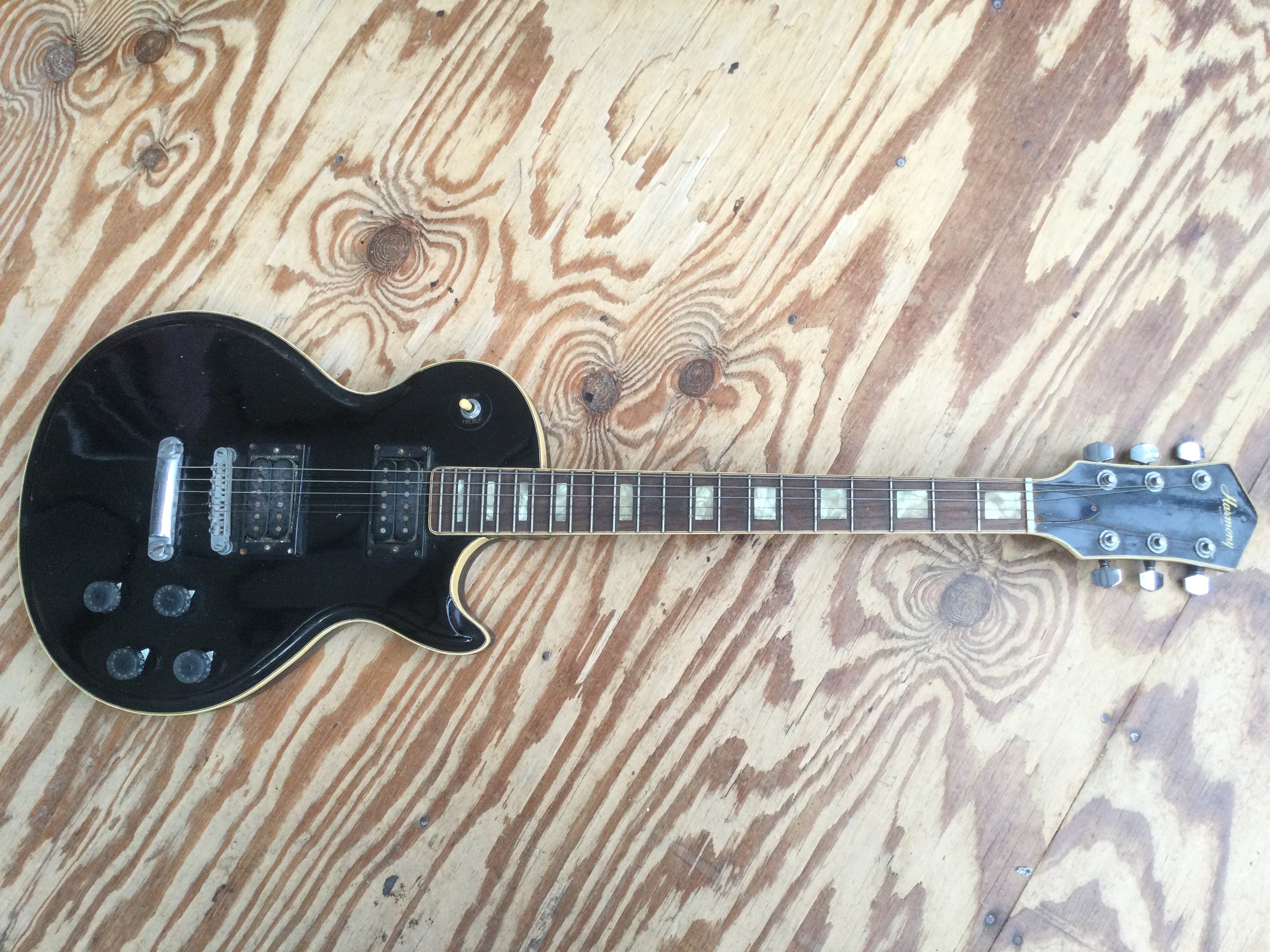 A1970s Harmony Les Paul style electric guitar fitted with two humbuckers.