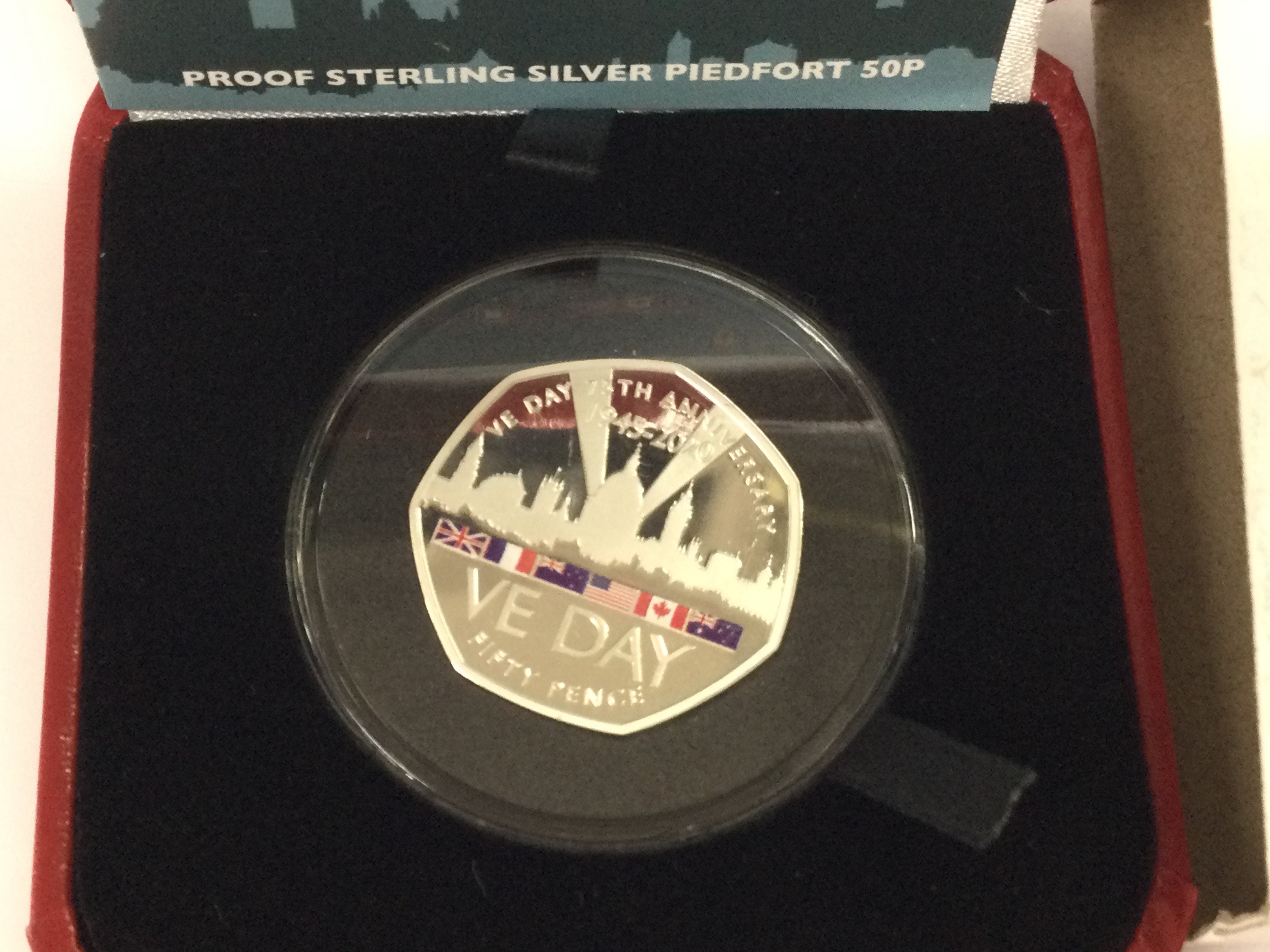 VE Day Proof sterling silver piedfort 50p. Postage B