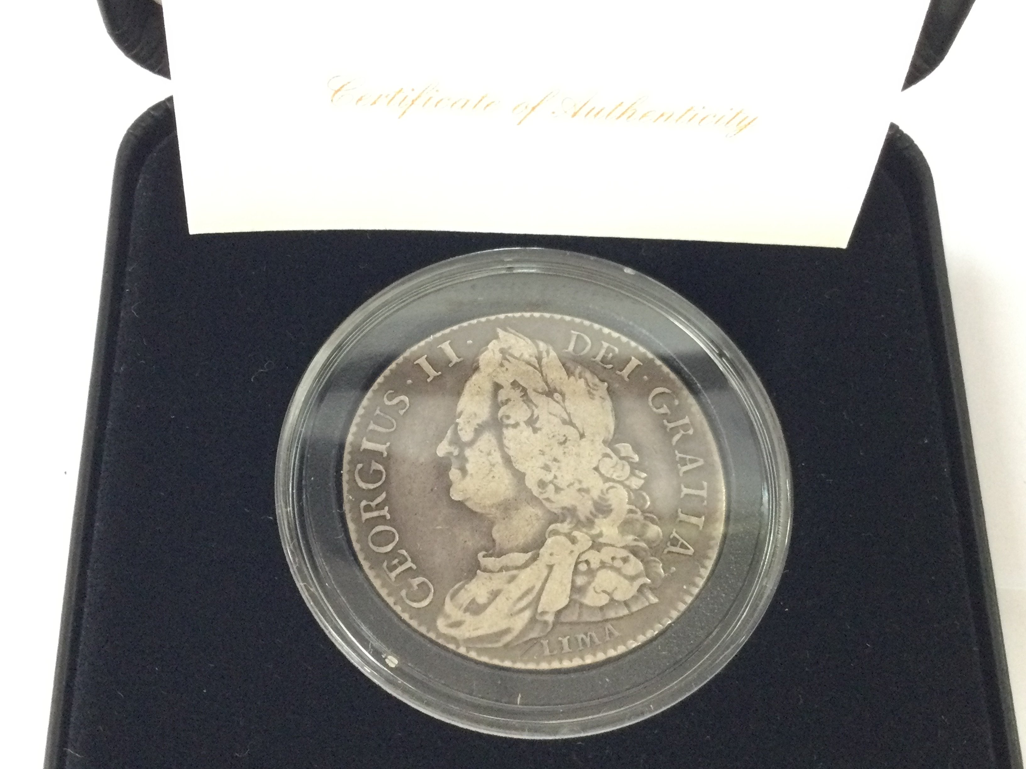 King George II Lima silver half crown.