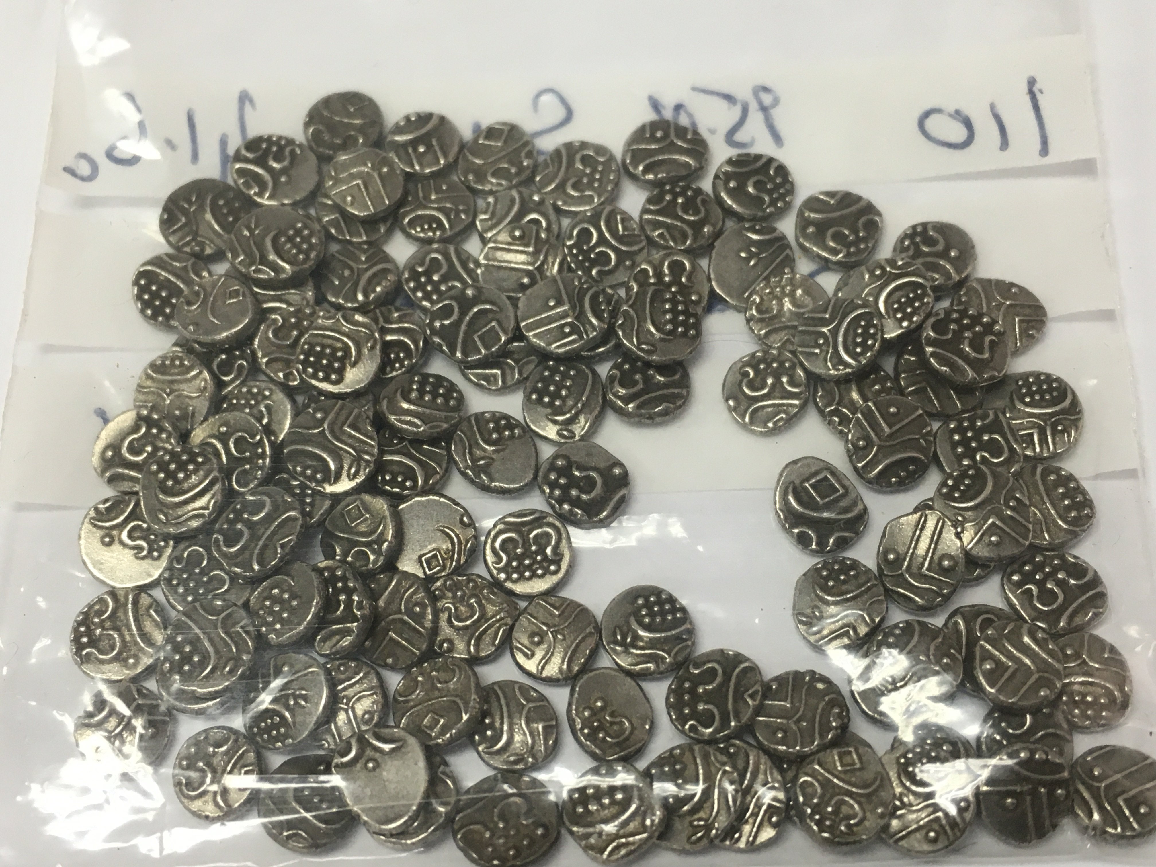 110 Indian Fanam coins , 95% fine. Weight 41.6g. Postage category A