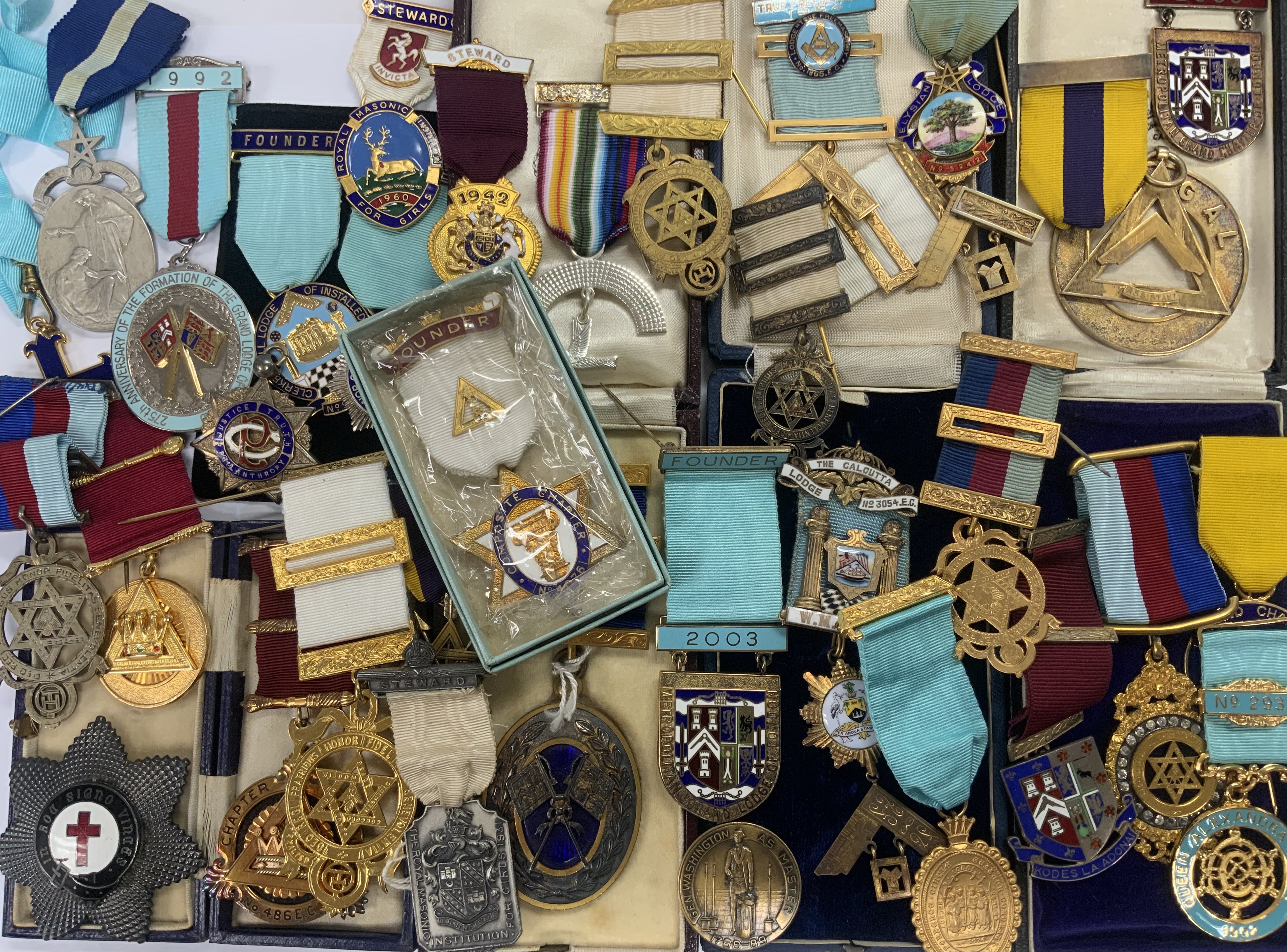 A large collection of gilt Masonic jewels. (B)