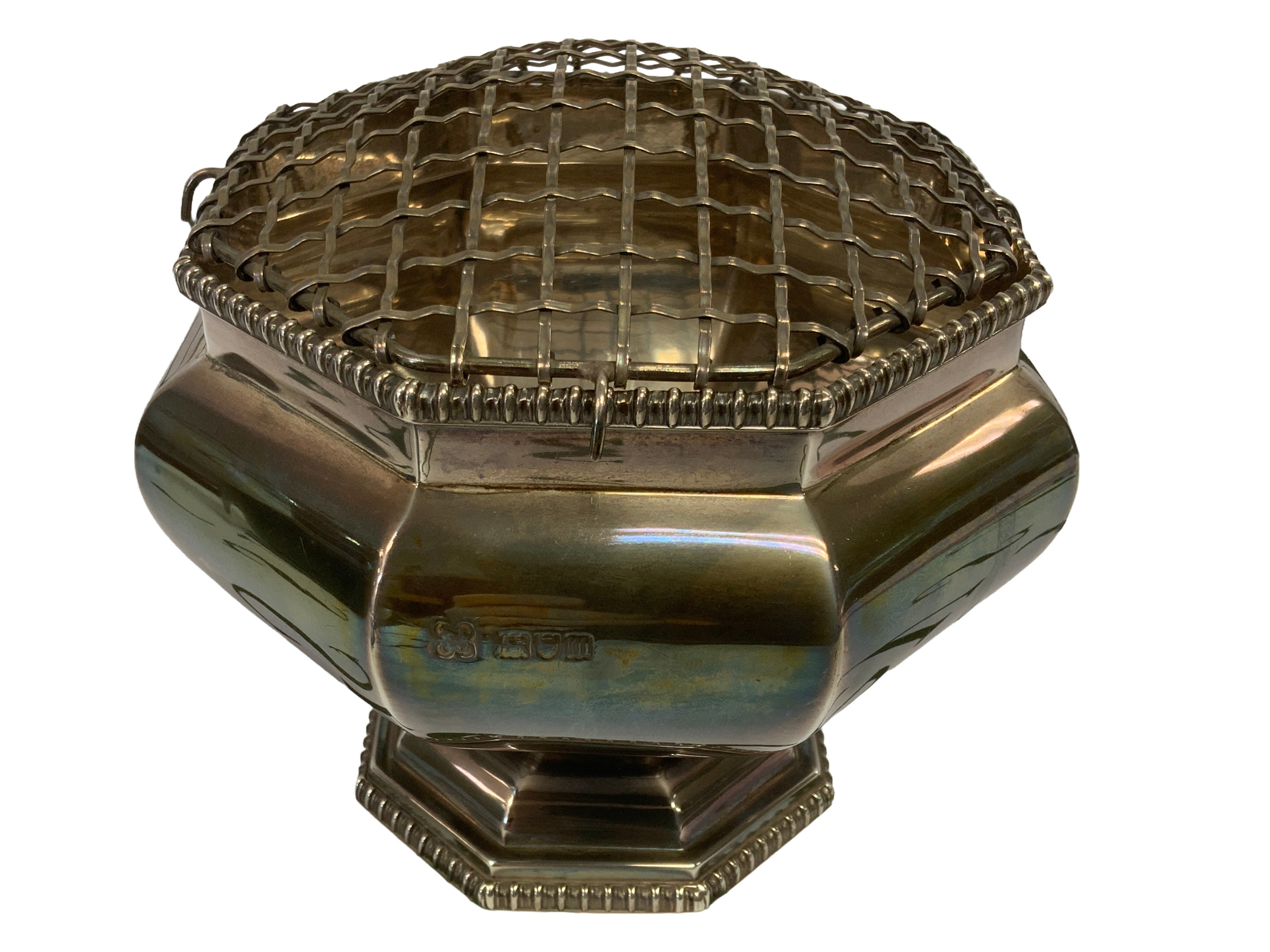 A hallmarked silver rose bowl and grill. 11.5cm.