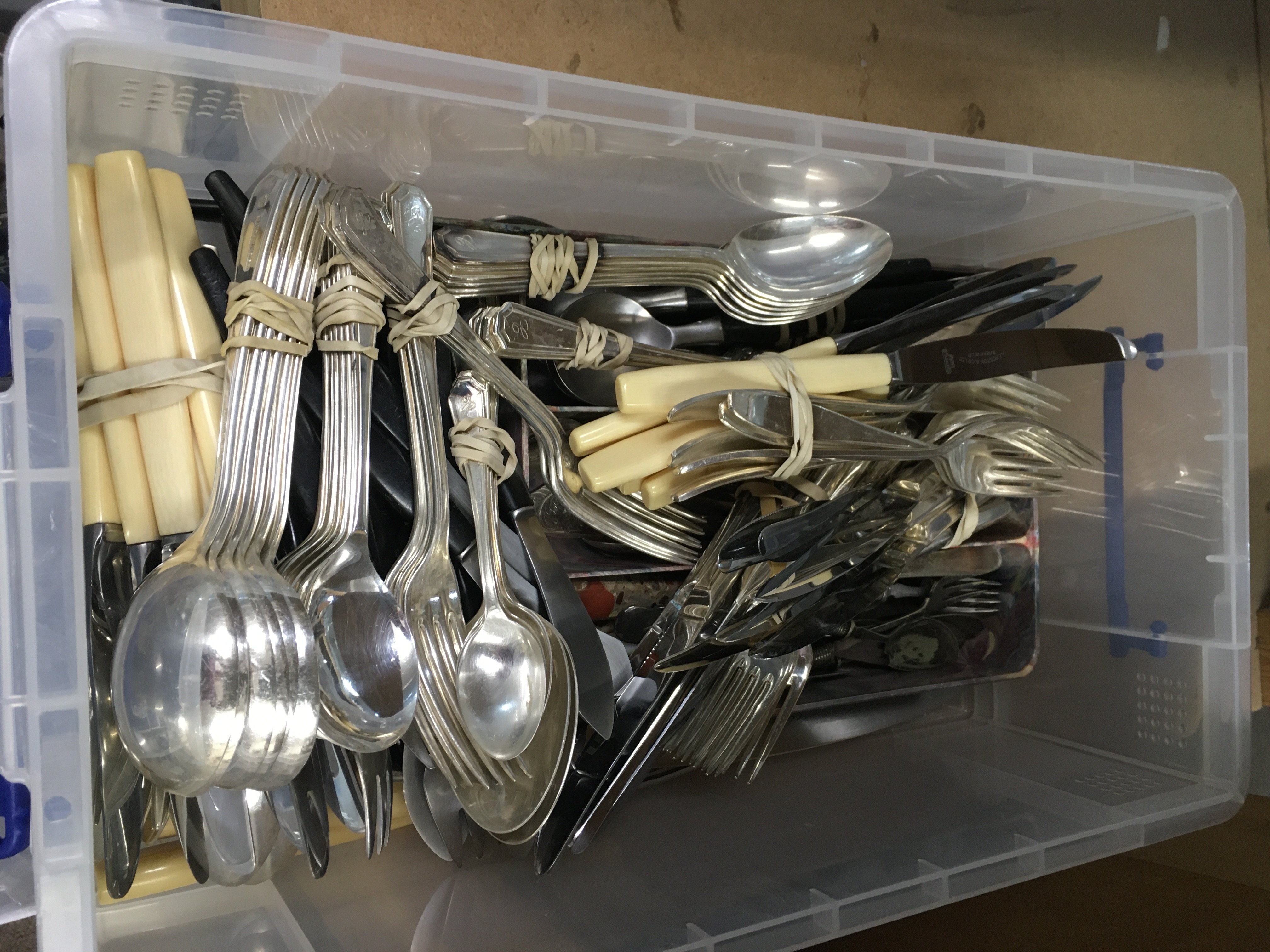 A collection of silver plated cutlery various .
