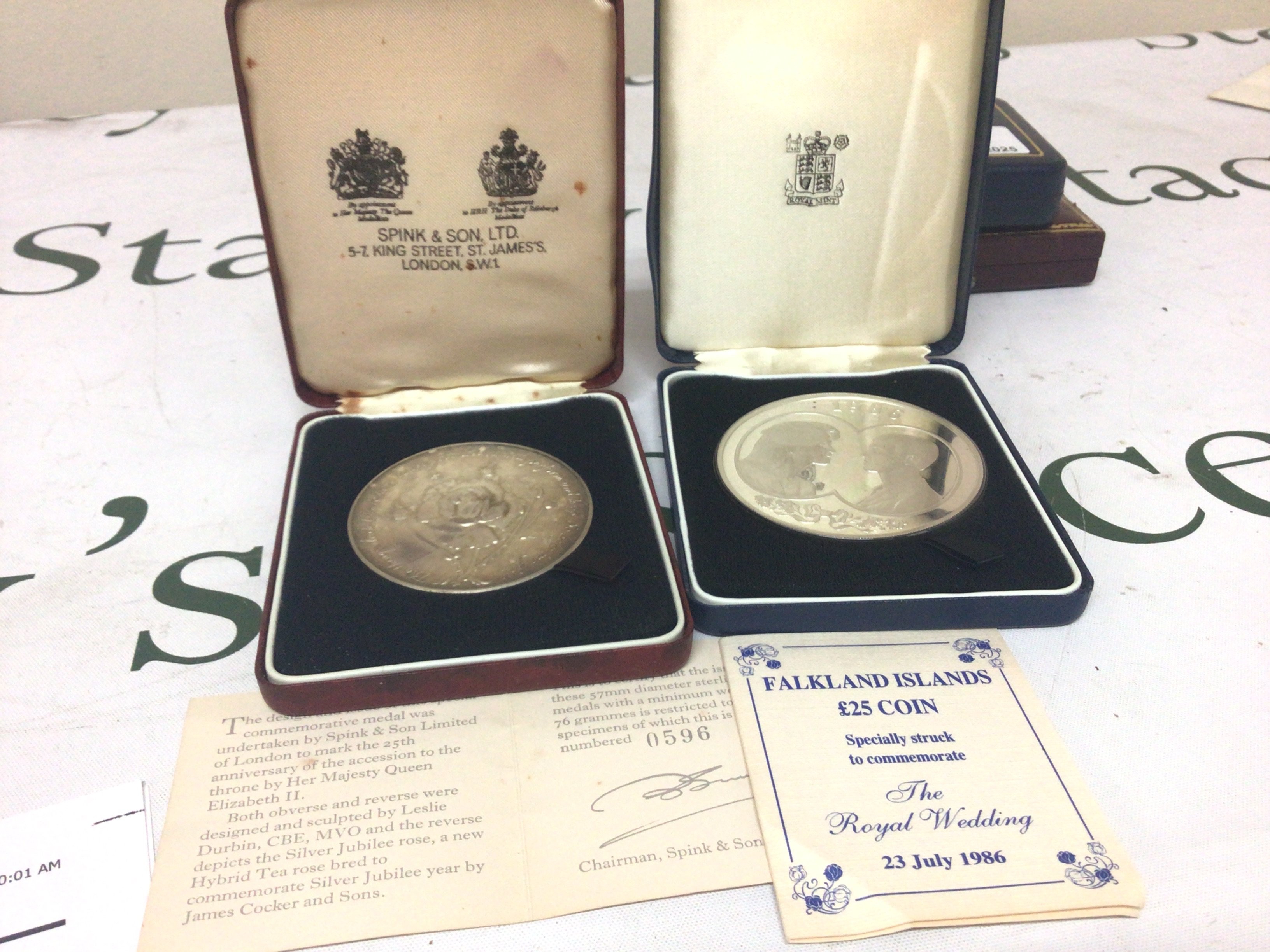 A Sterling Silver &#201326627525 coin The Royal Wedding 1986 and a limited edition Sterling Silver limited edition Medallion (2)