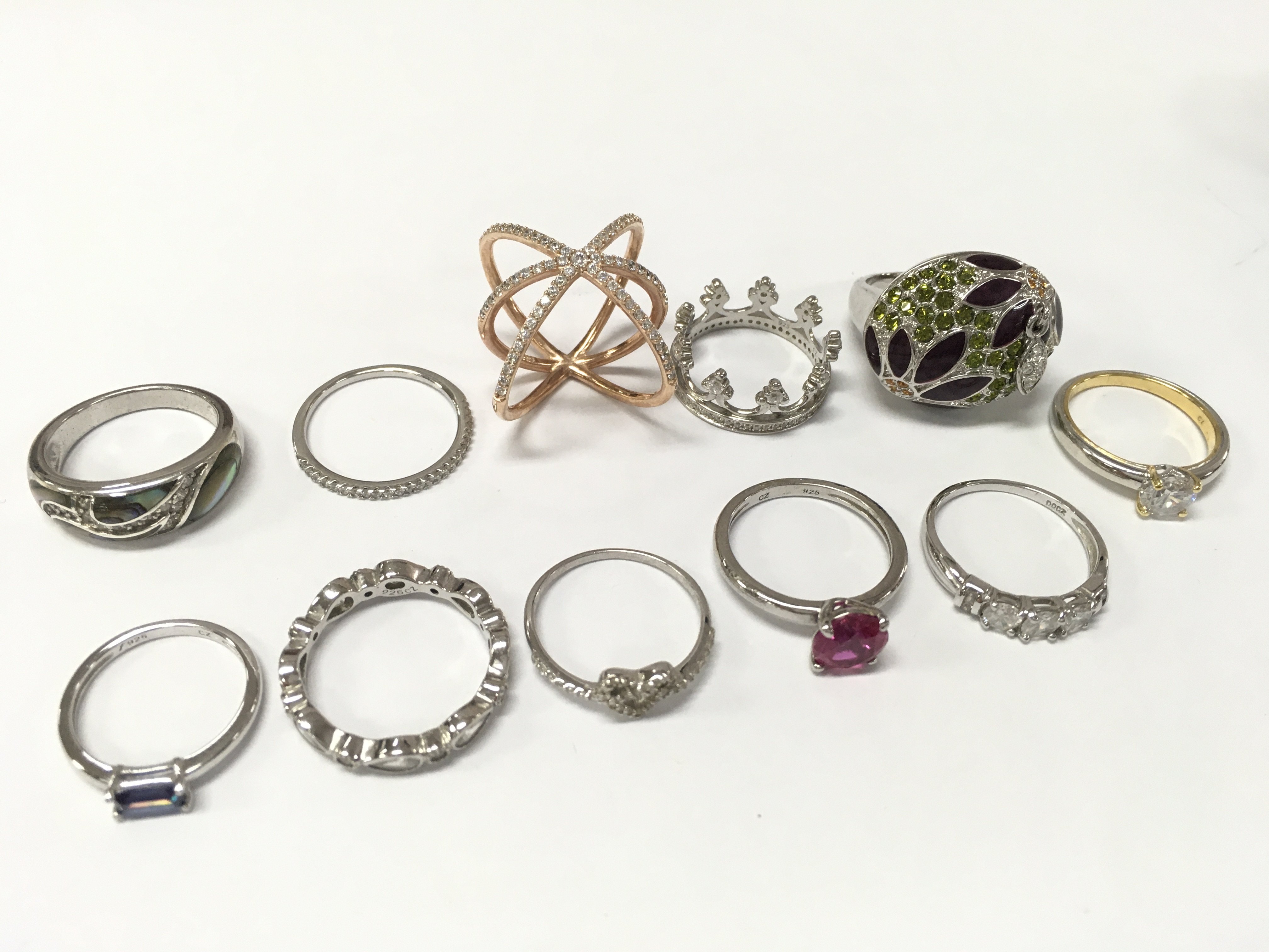 Silver rings (large cocktail ring is not silver)