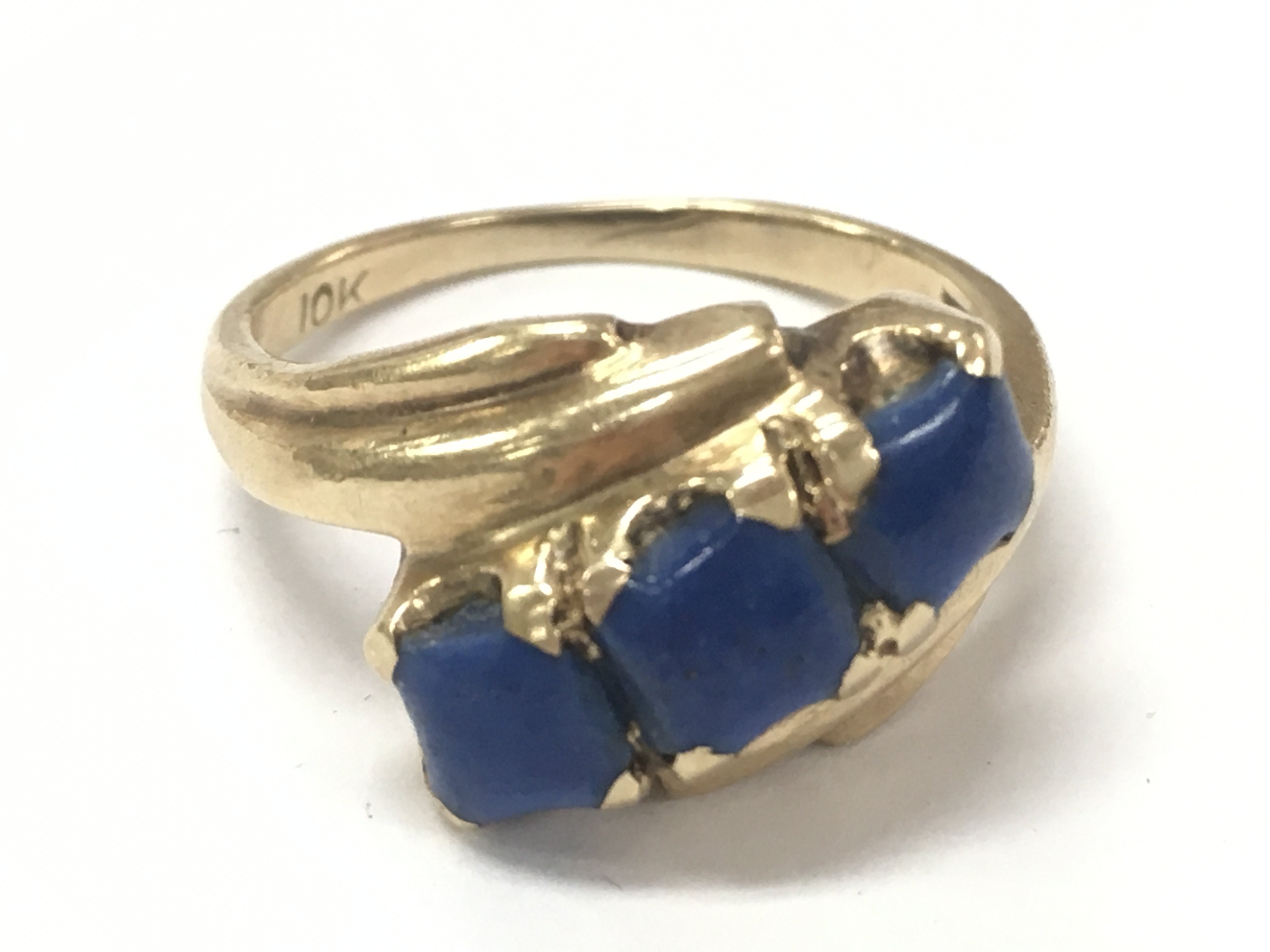 A 10K gold Lapis Lazuli, ring size L. 2.5g total weight. Postage category A