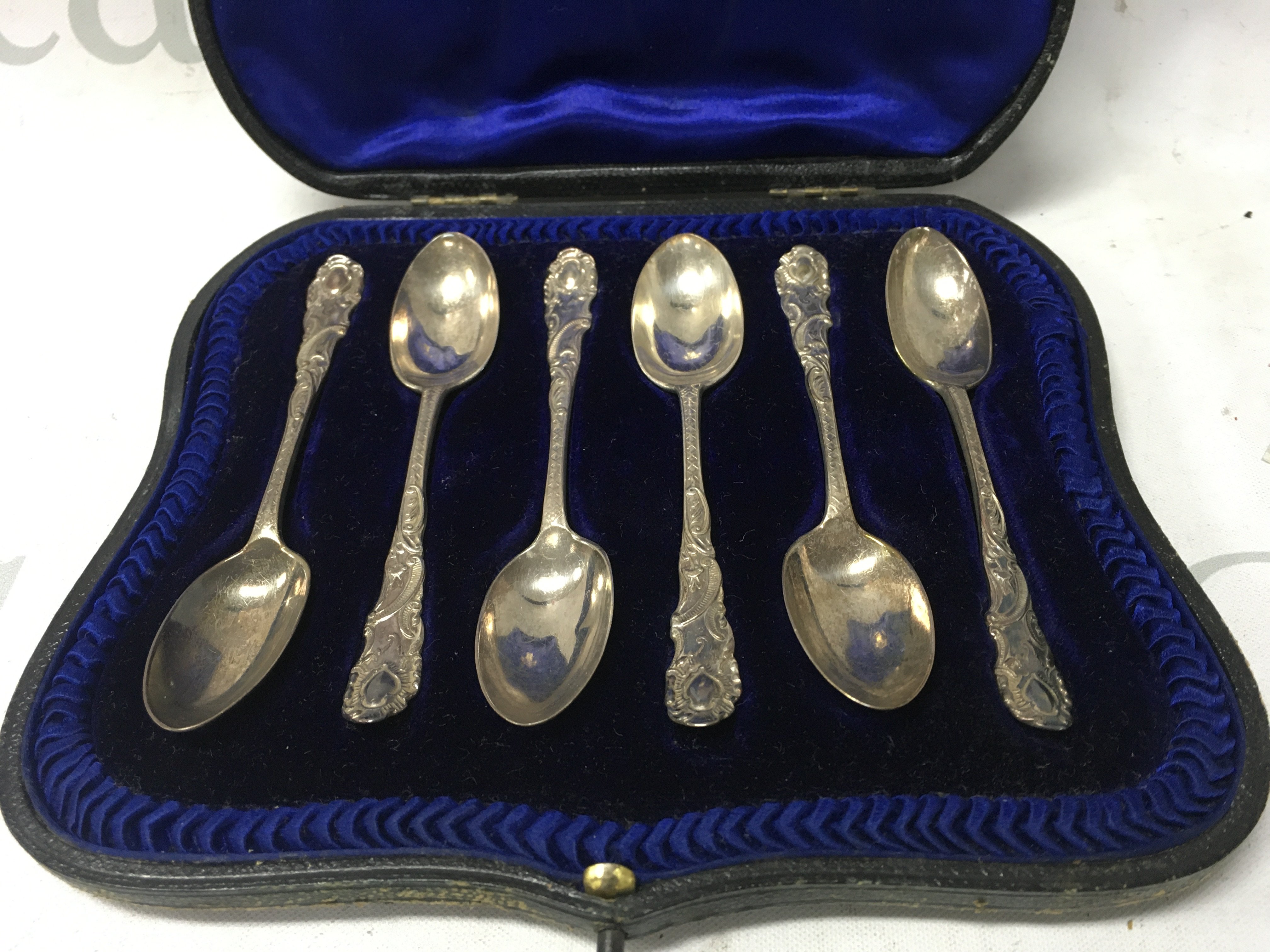 A cased set of six silver spoons London hallmarks.