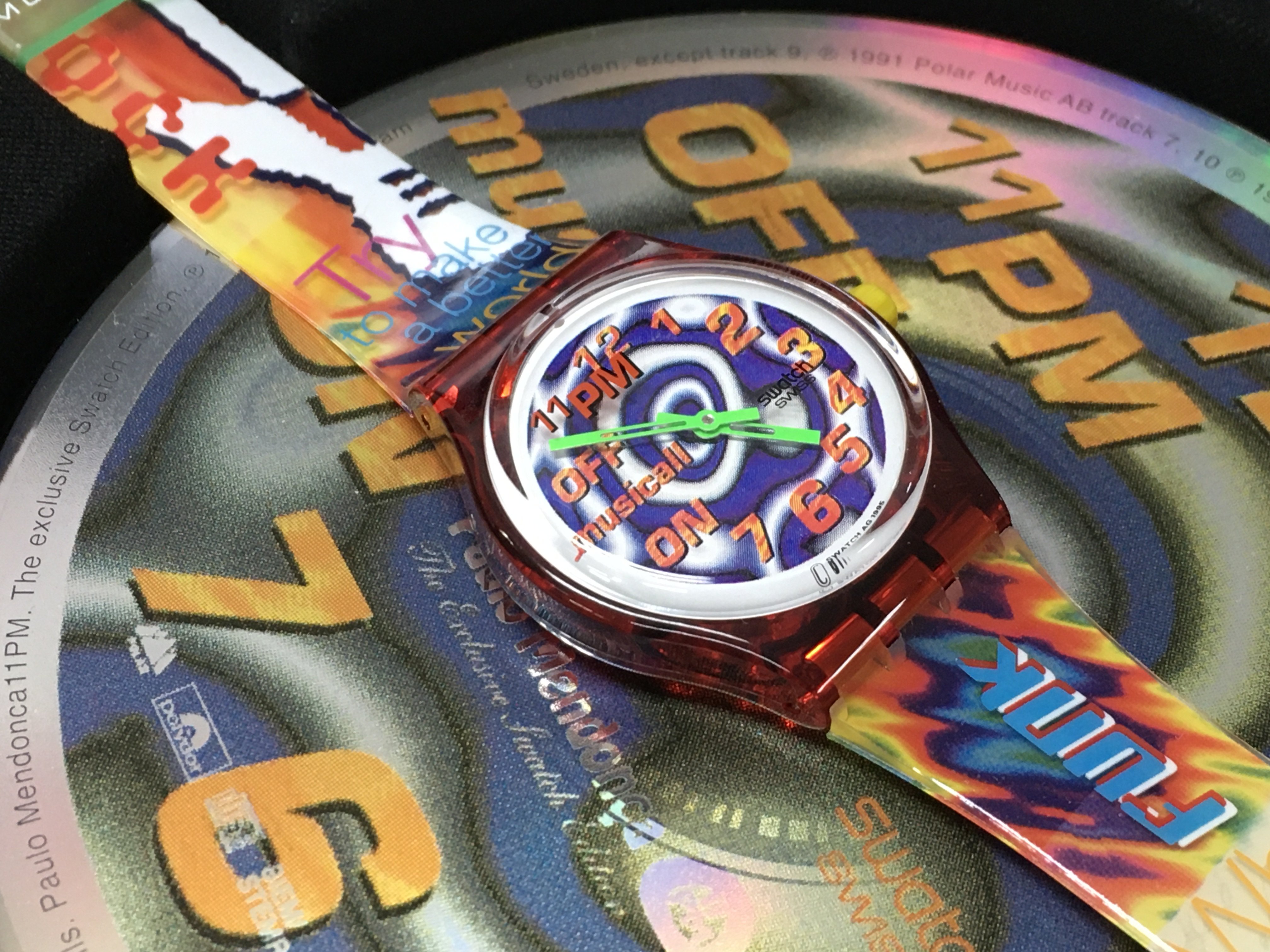 A vintage swatch musicall special "11pm" watch by Paulo mendoca.
