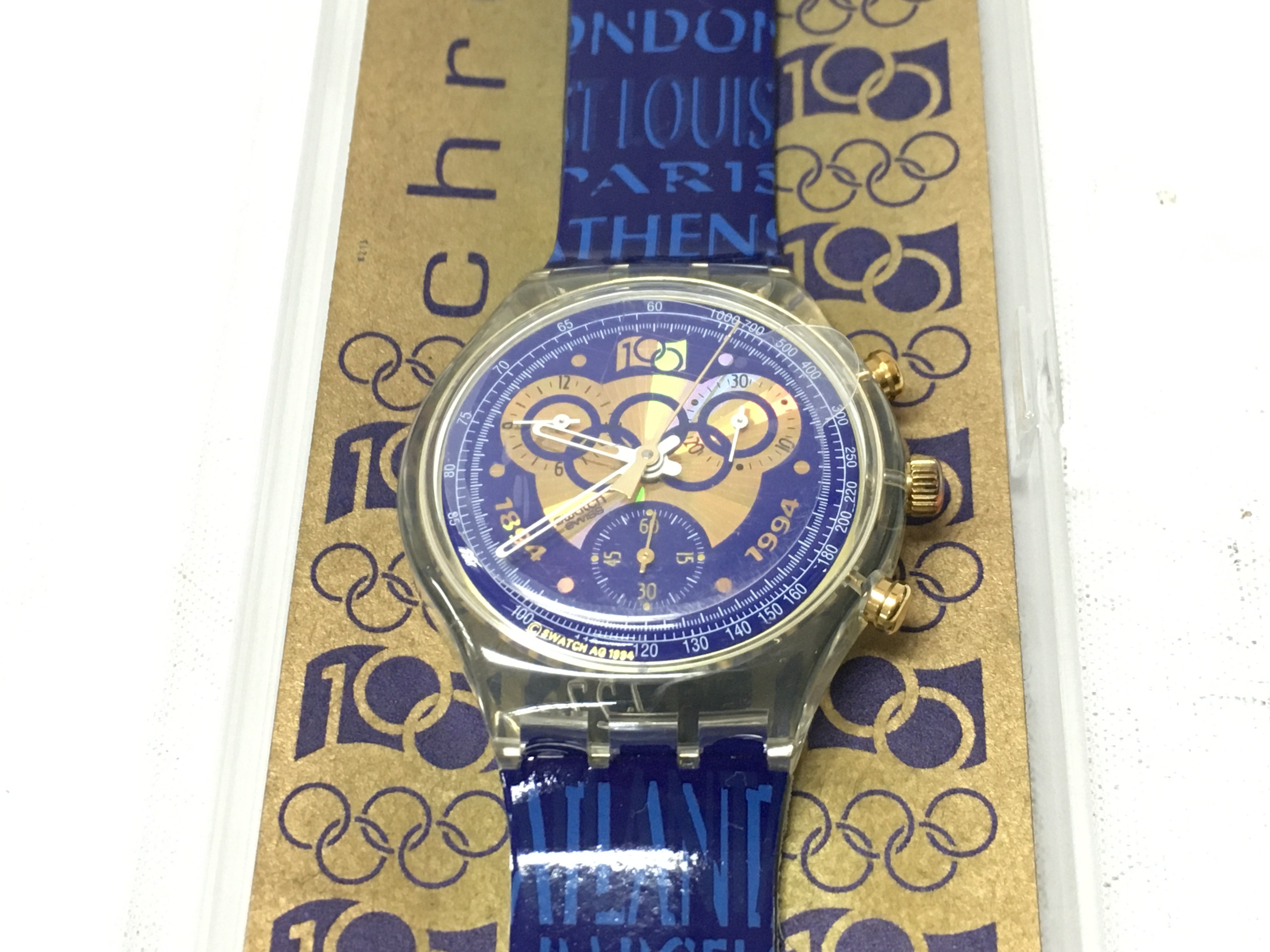 A swatch chrono scz101 "100 years of olympic movement" watch.