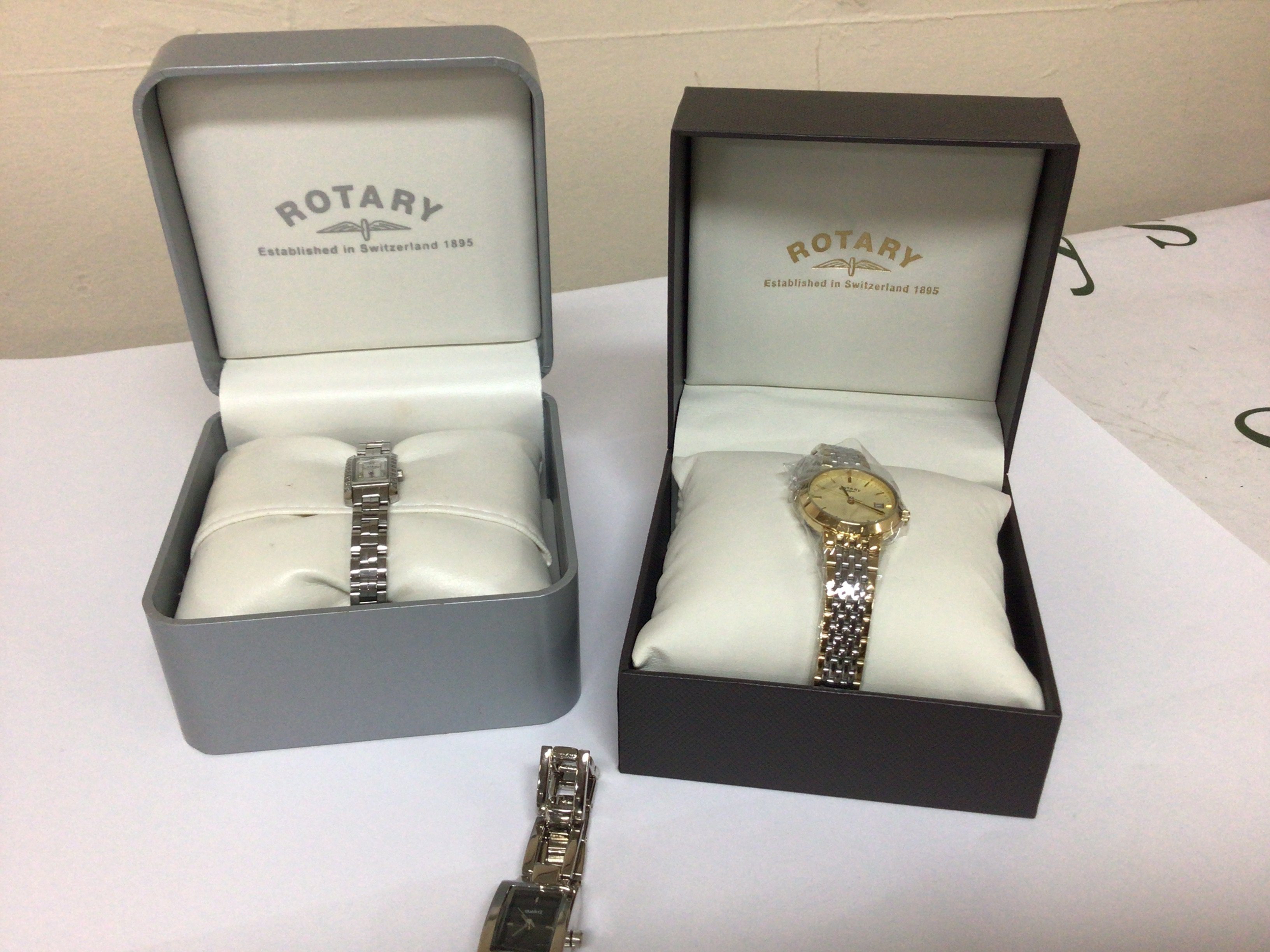 Two as new ladies boxed Rotary Quartz watches and one other unboxed Quartz ladies watch (3)