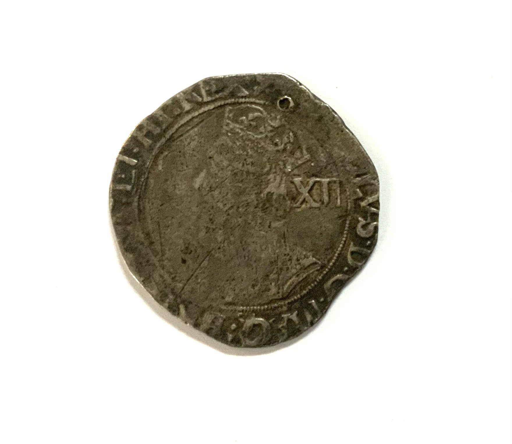 Charles I hammered silver shilling. (drilled).
