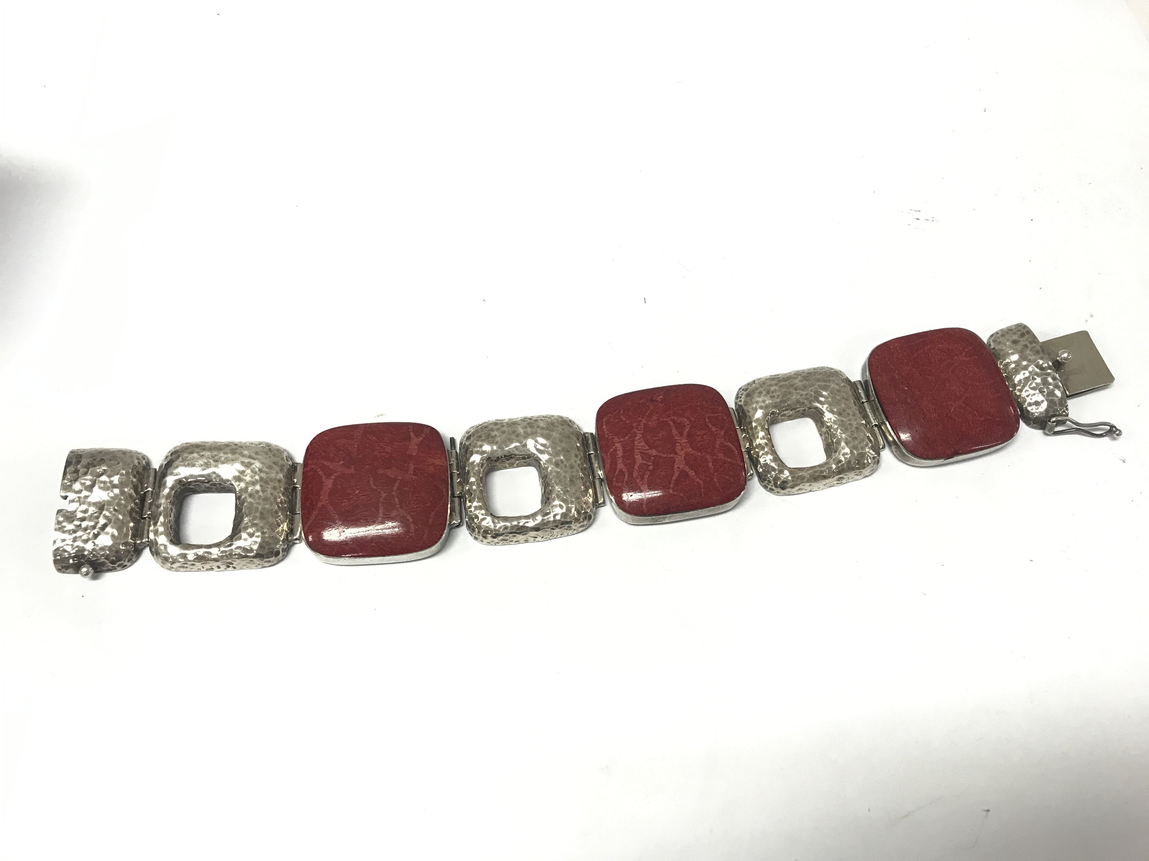 Silver modernist stone set statement bracelet , postage category A