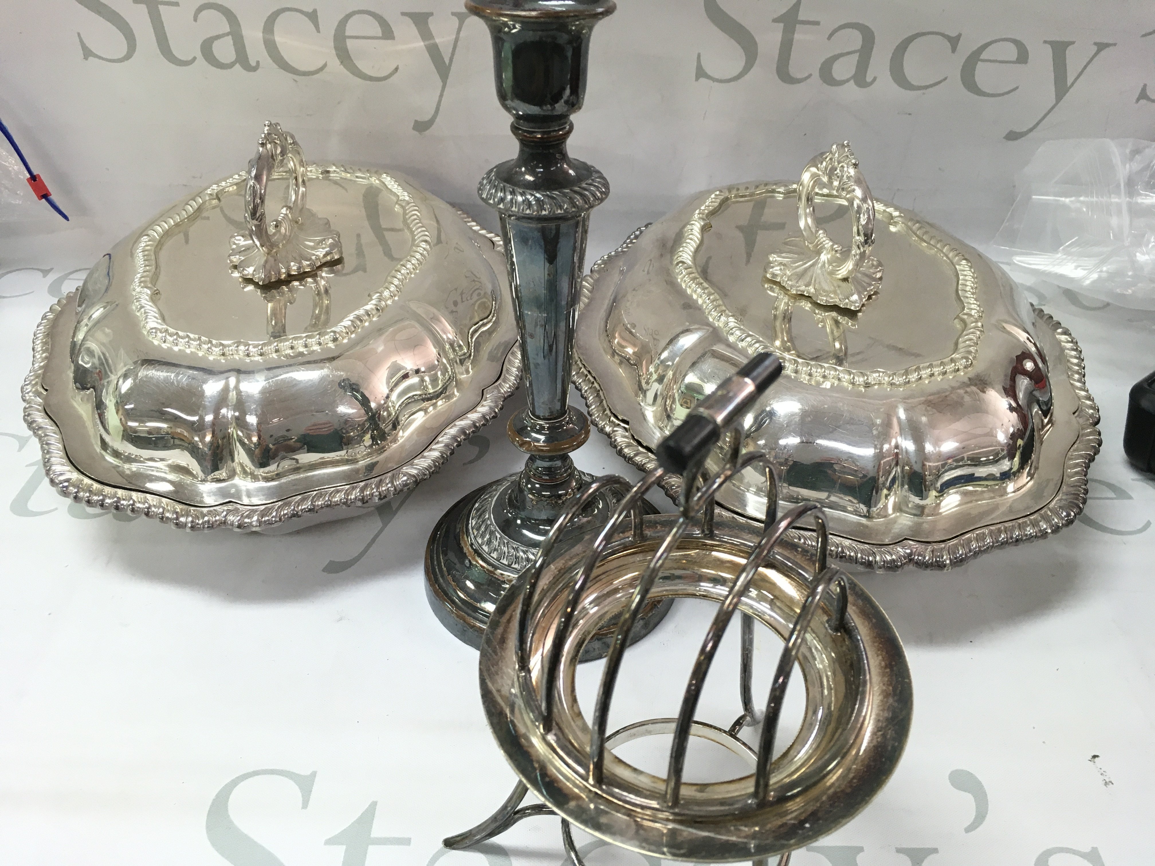 A collection of silver plate items. Postage B