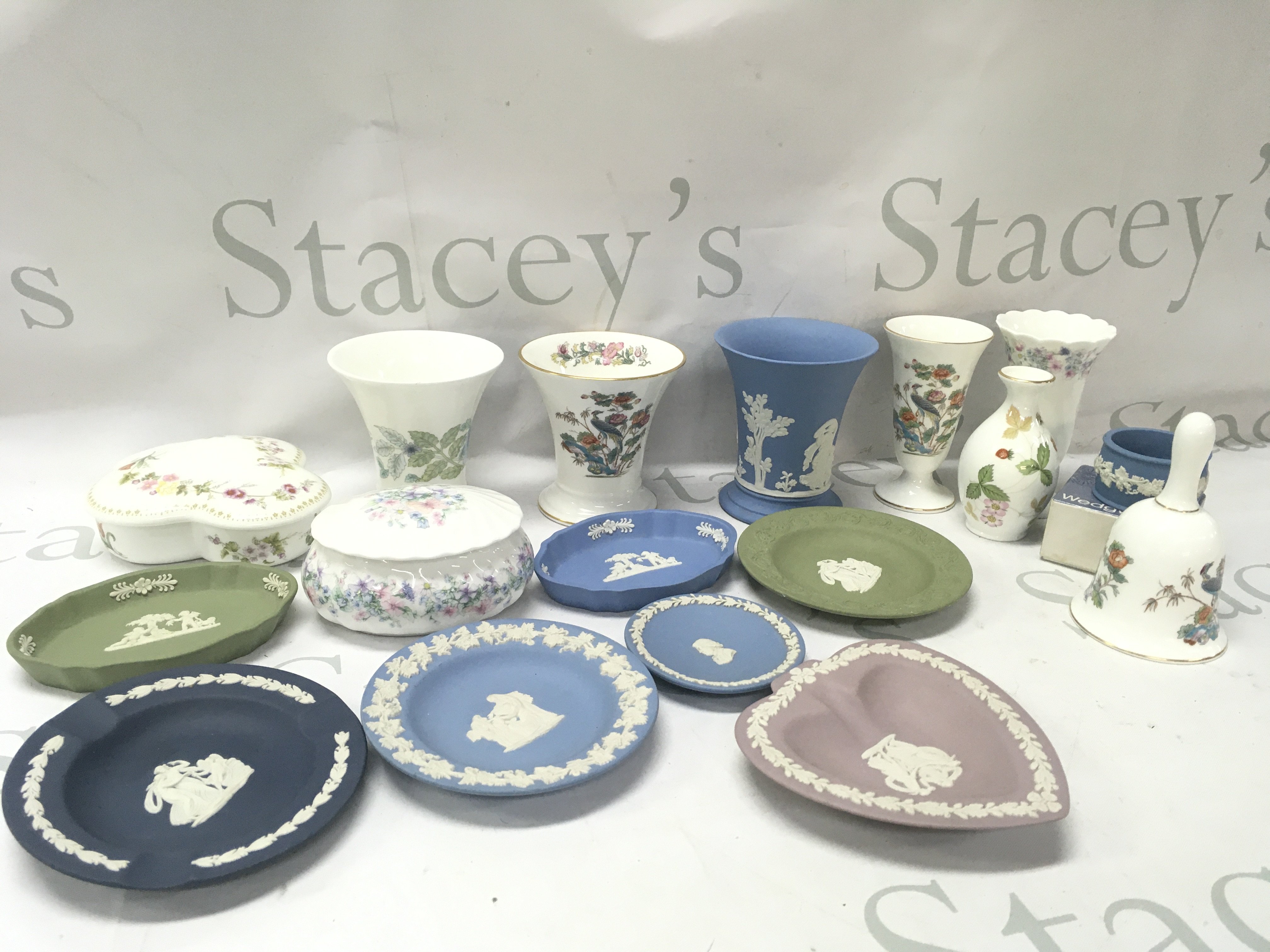 Ceramics including Wedgwood vases, pots and small plates . This lot cannot be posted