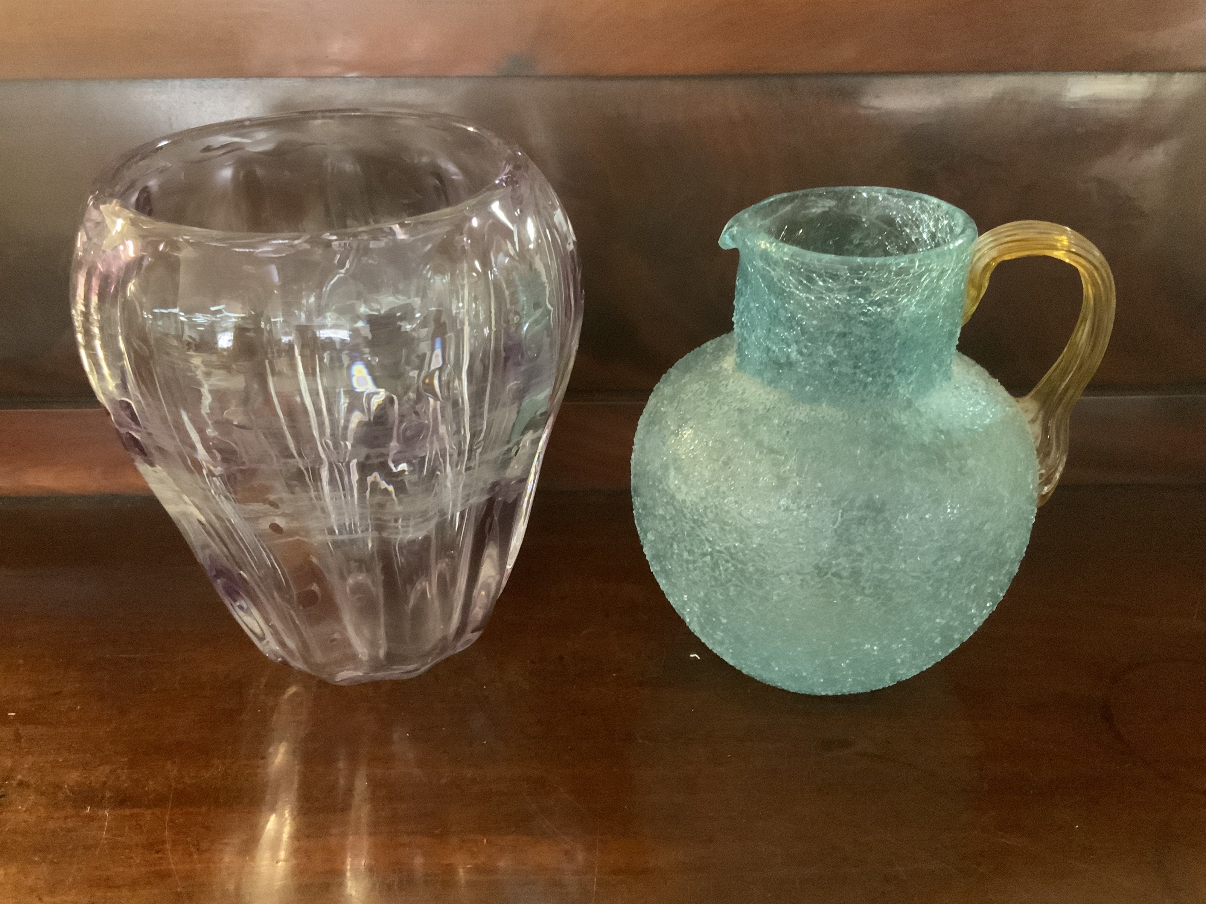 Antique Sandwich Glass Pitcher together with an Whitefriars style vase.