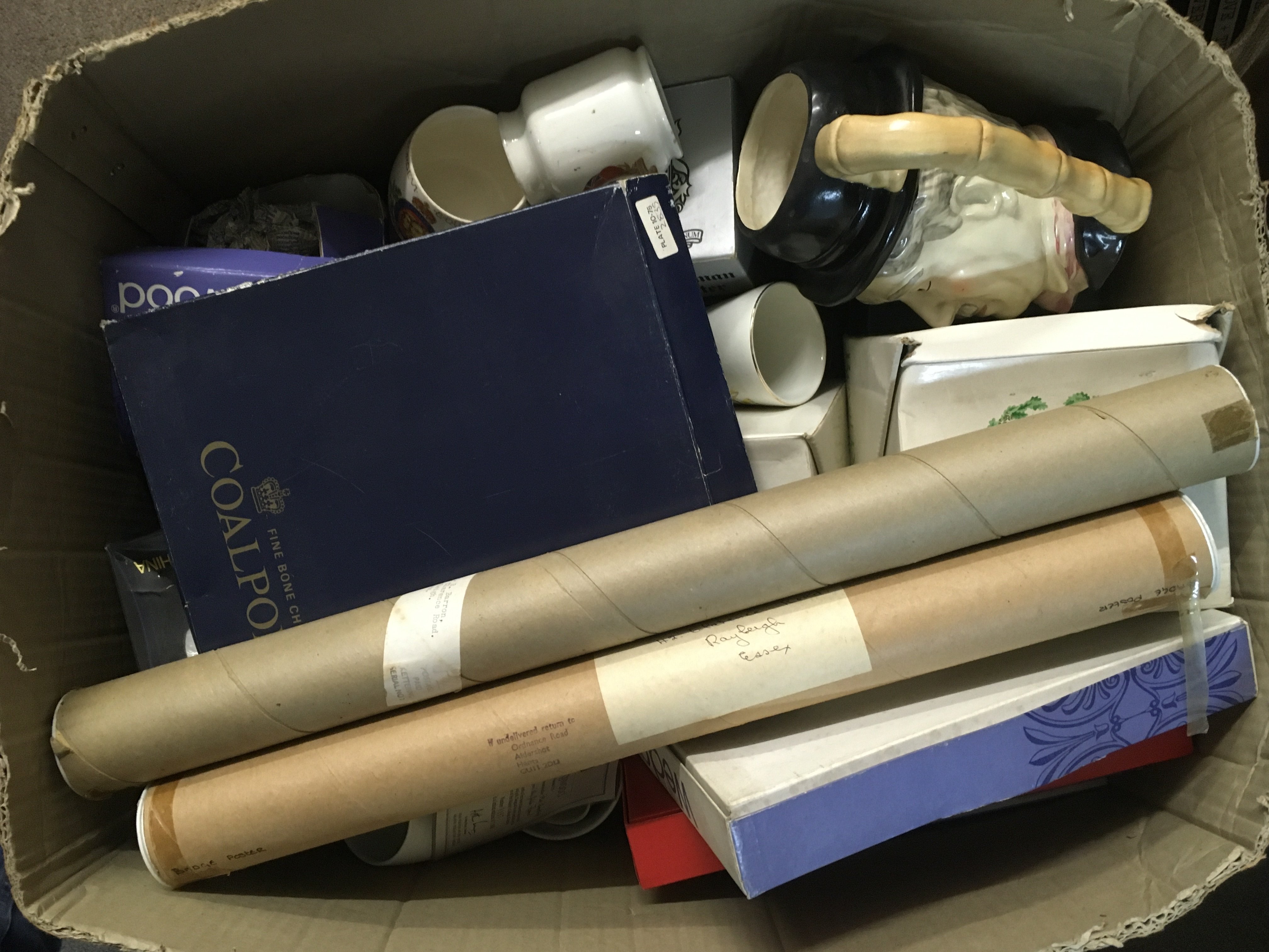 A box containing Victorian and later commemorative China and ceramics