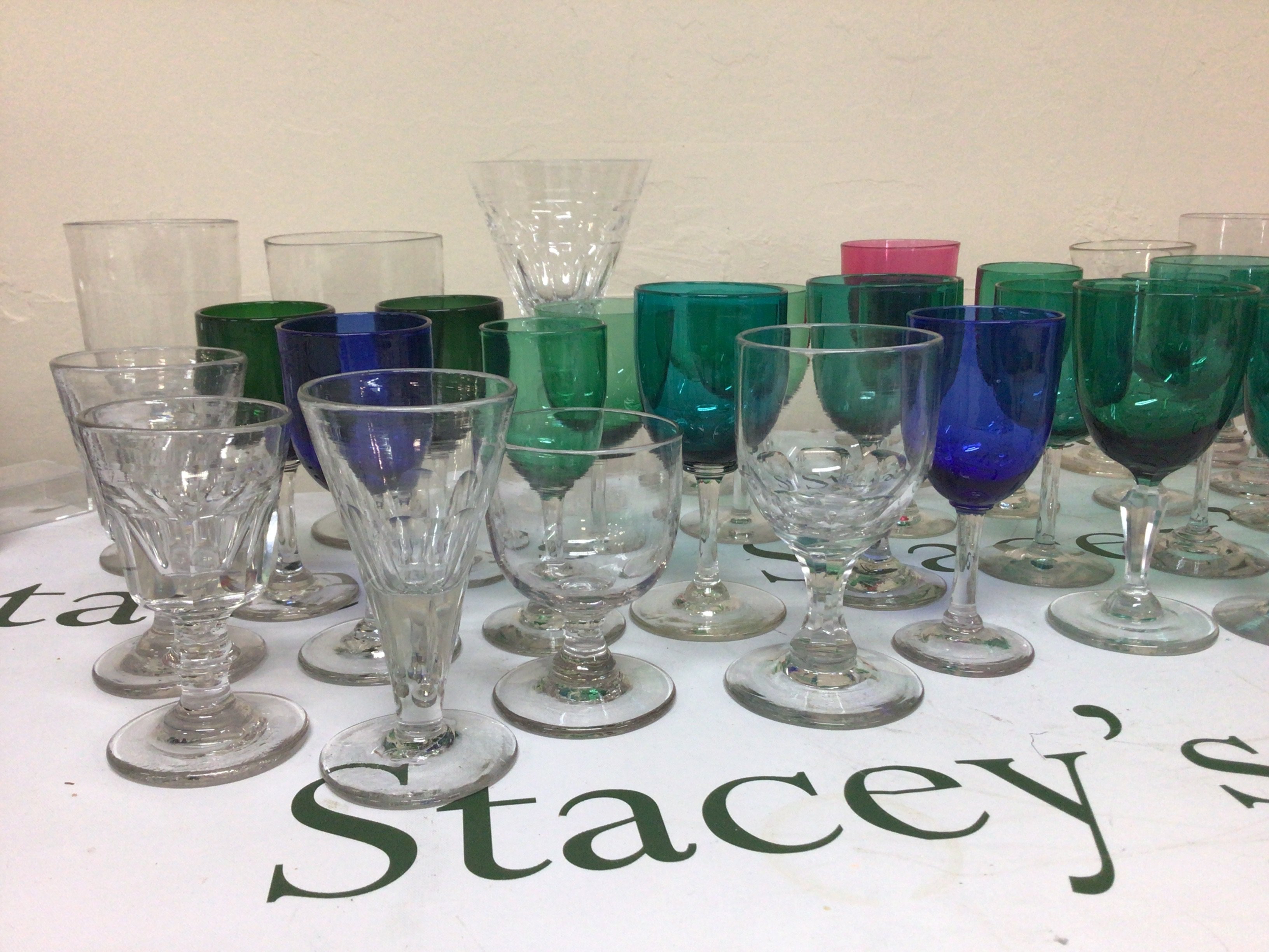 A collection of Victorian coloured wine glasses and other 19th century drinking glasses.no obvious damage.