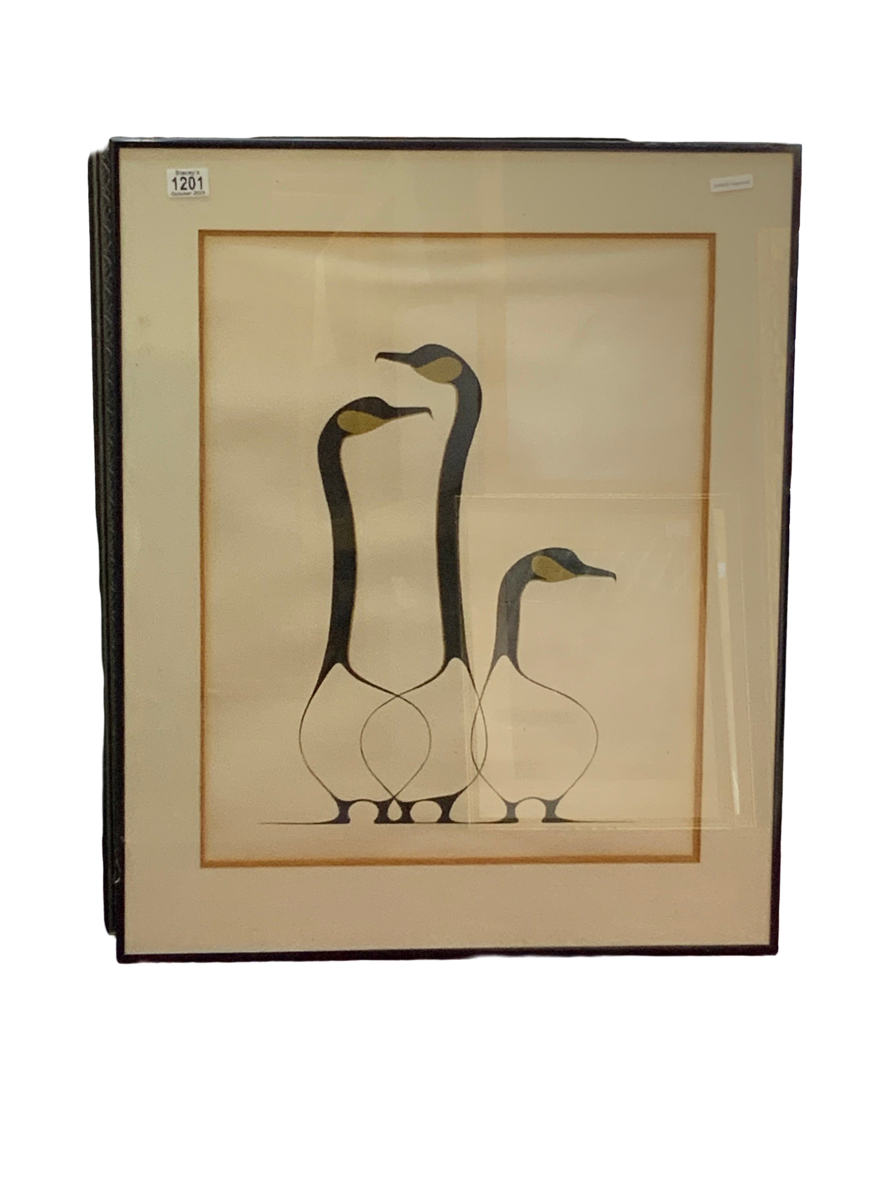 Benjamin CHEE CHEE (1944-1977) A study of 3 Geese, lithograph. (Framed and glazed 64cm x 78cm) . Gallery stamp to reverse.