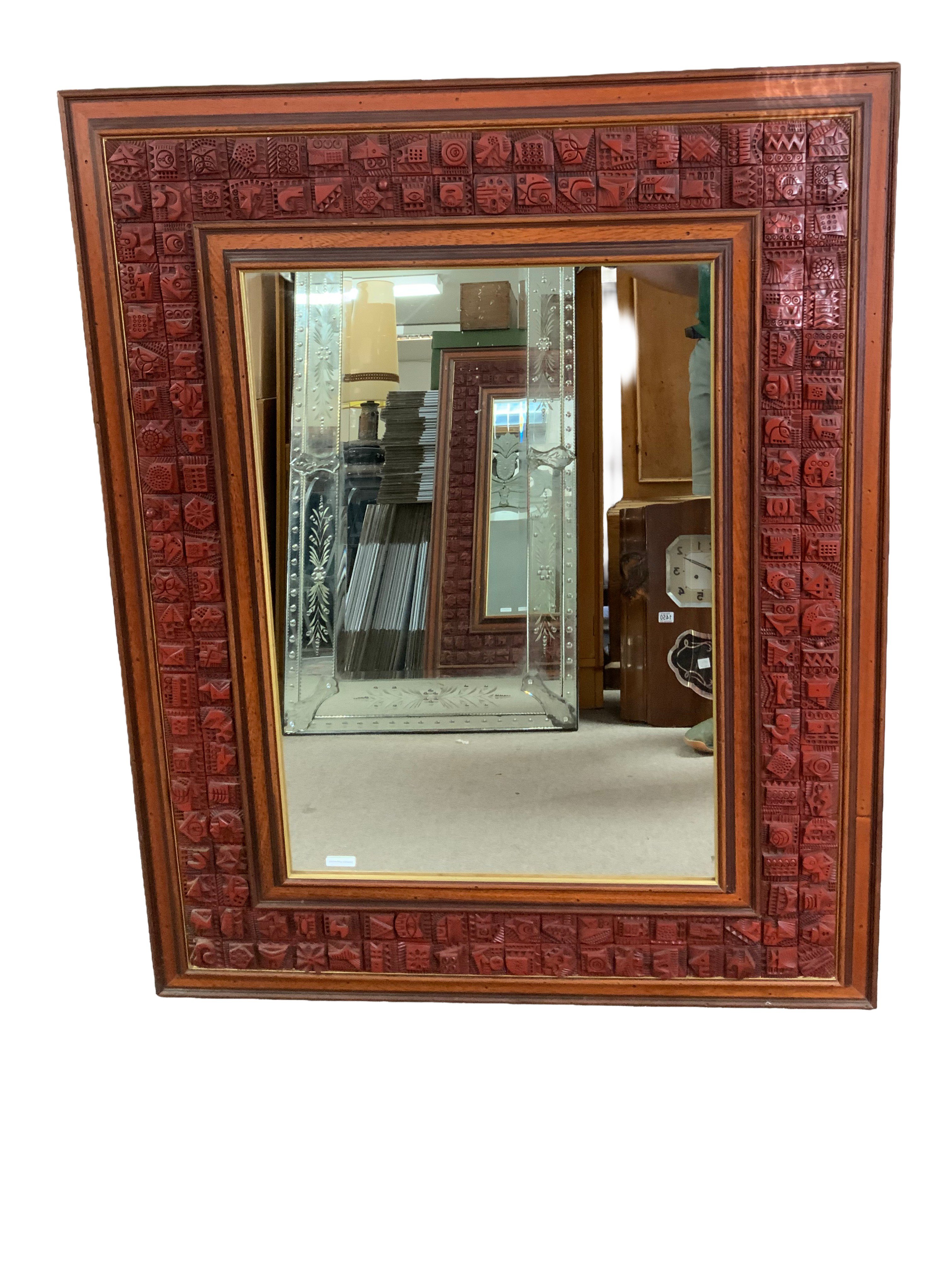 Ron HITCHINS (1926-2019) Abstract relief tiled wall mirror, mixed materials. 130cm x 104cm.