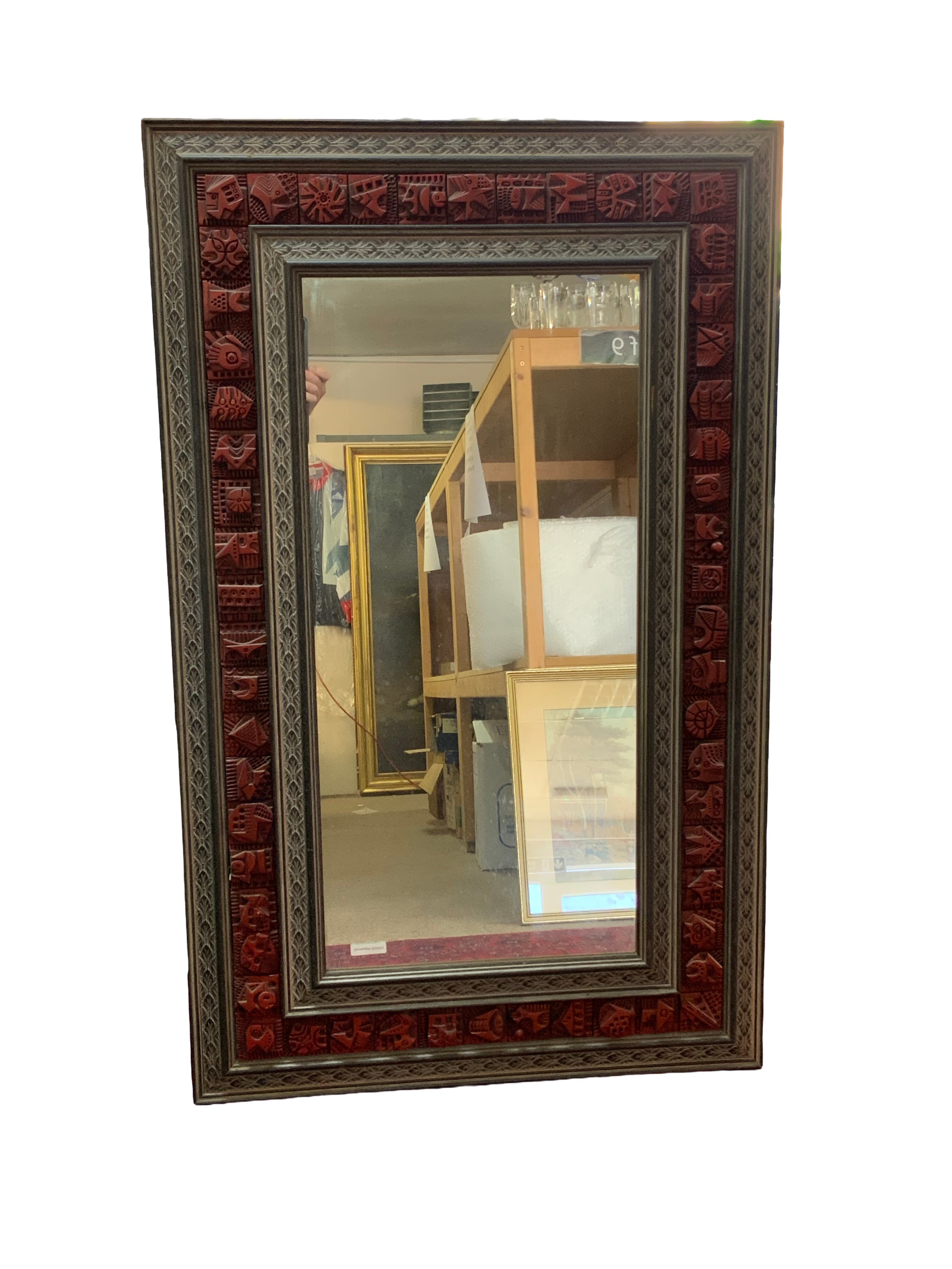 Ron HITCHINS (1926-2019) Abstract relief tiled wall mirror, mixed materials. 107cm x 66cm.