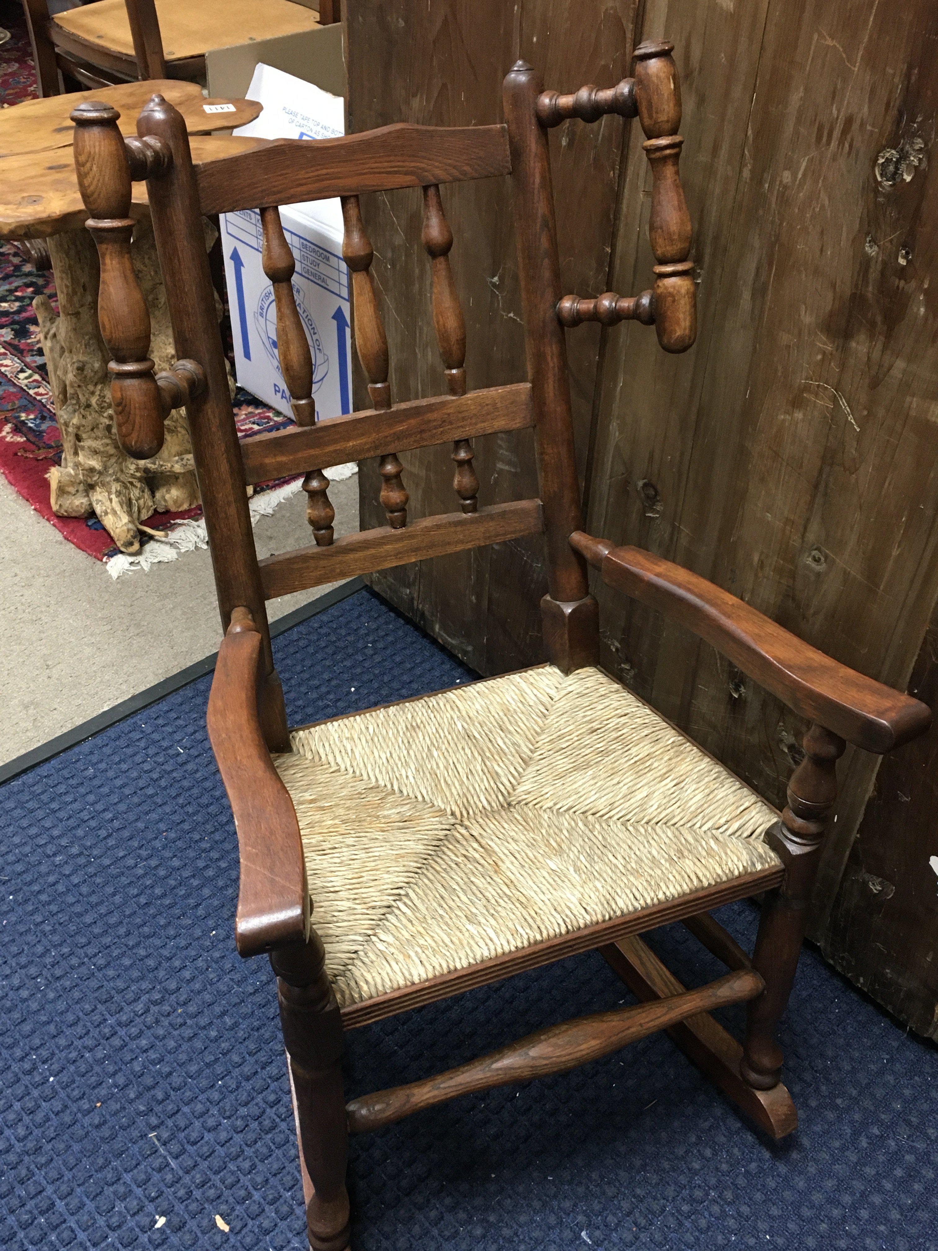 North Country rush seated child rocking chair. 80cm tall 47cm wide
