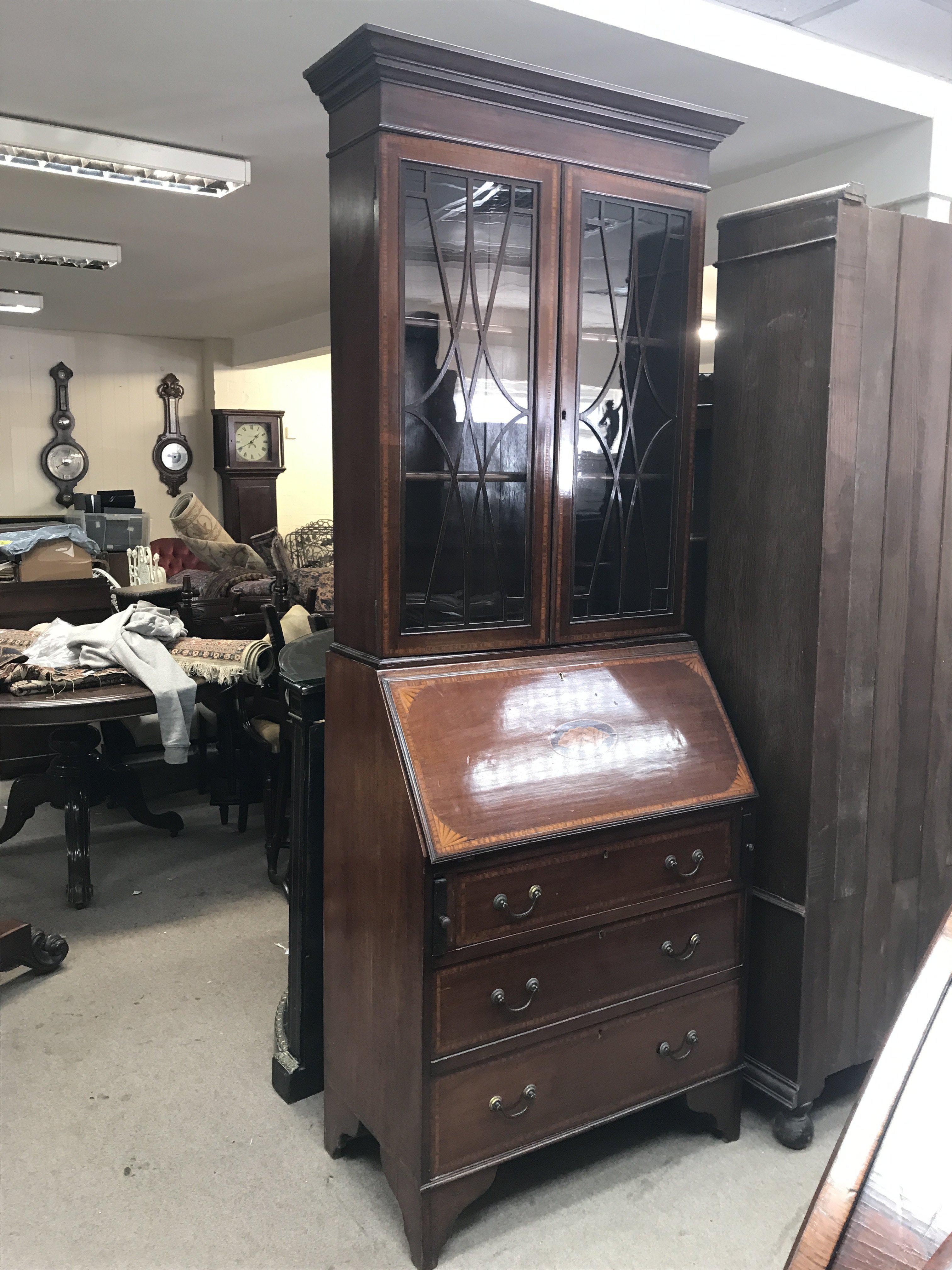 An Edwardian bureau bookcase , 208cm tall, 76cm wide