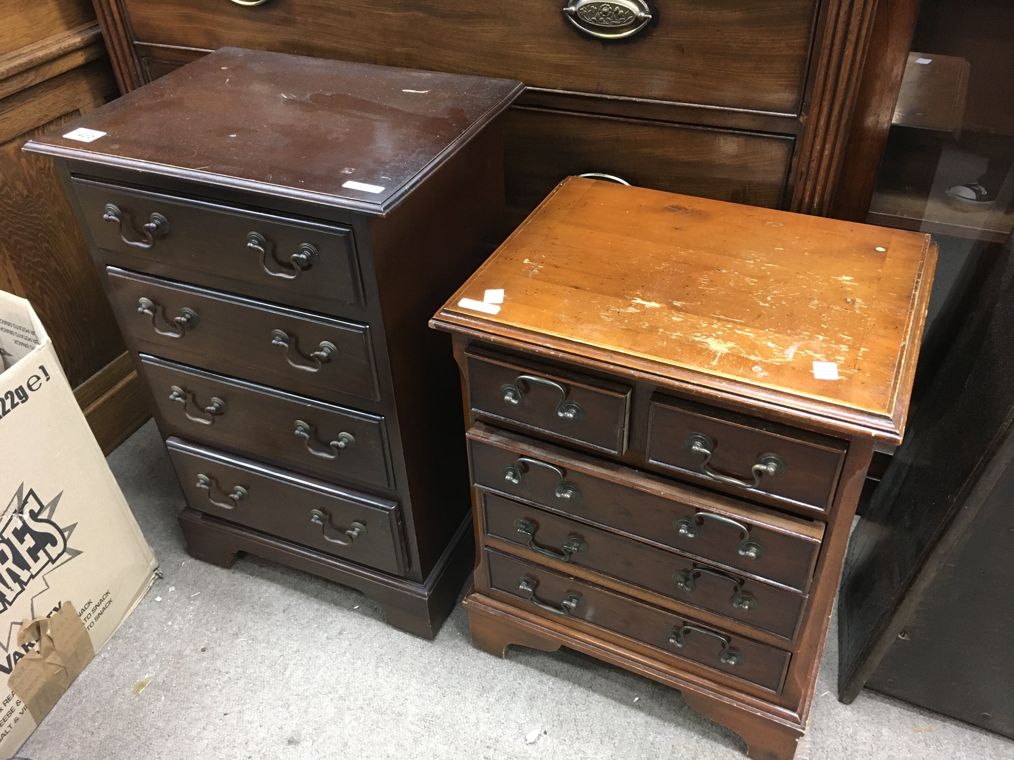A small mahogany collector&#2013266057۪s cabinet fitted with four drawers and one other small collector&#2013266057۪s cabinet fitted with two short and three long drawers