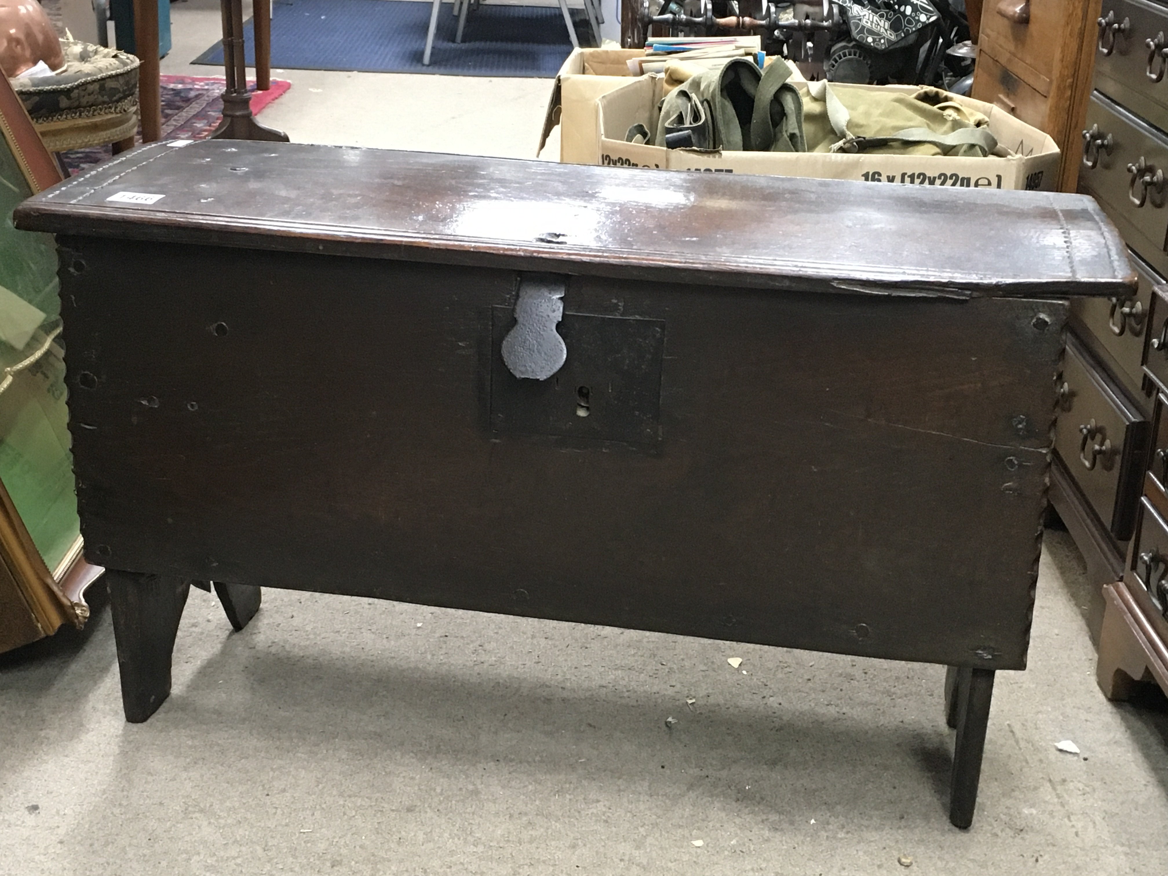 A small 18th century oak chest with a hinged lid. 82cm x 32cm