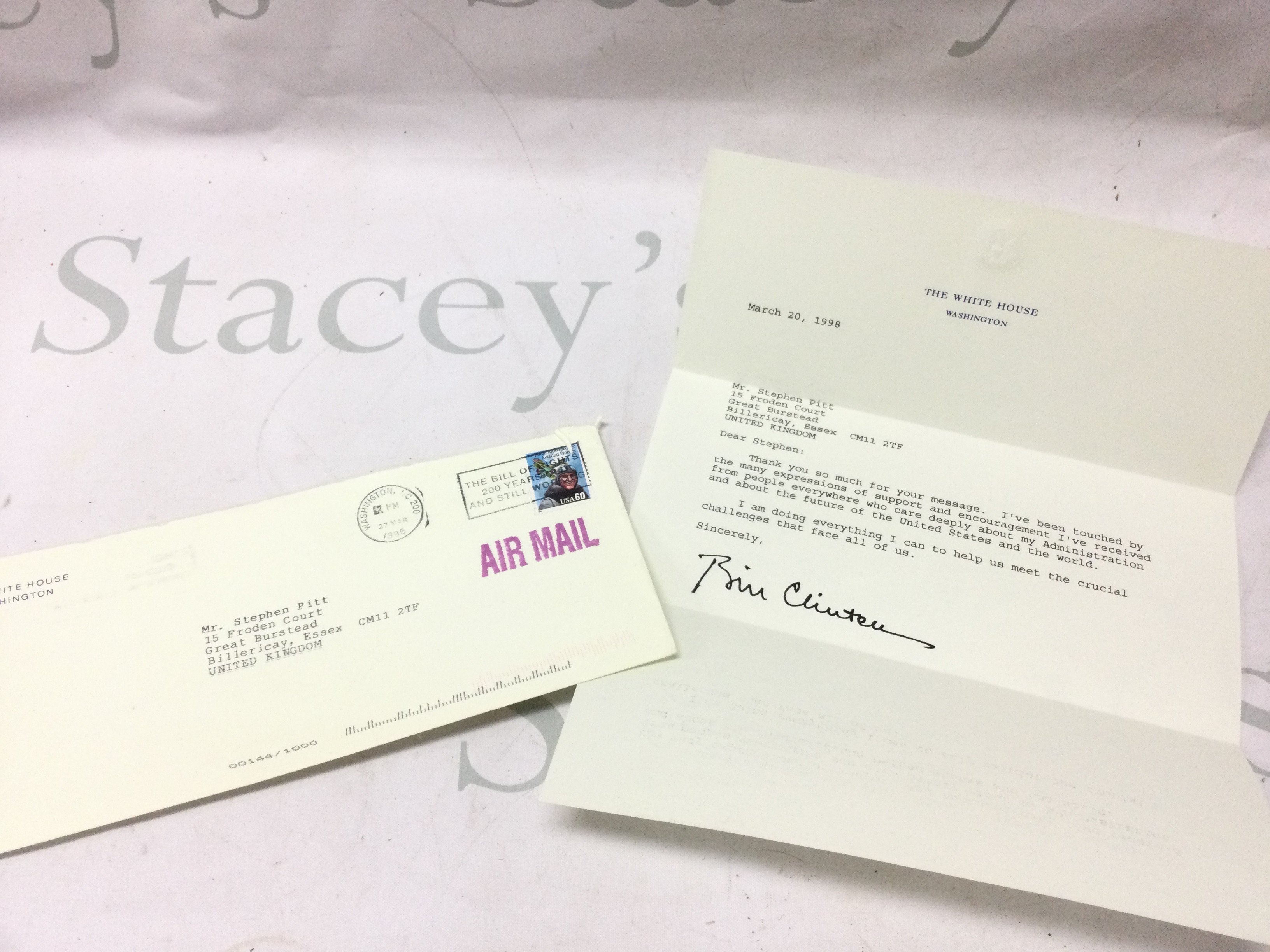 A Bill Clinton signed letter . Postage category B