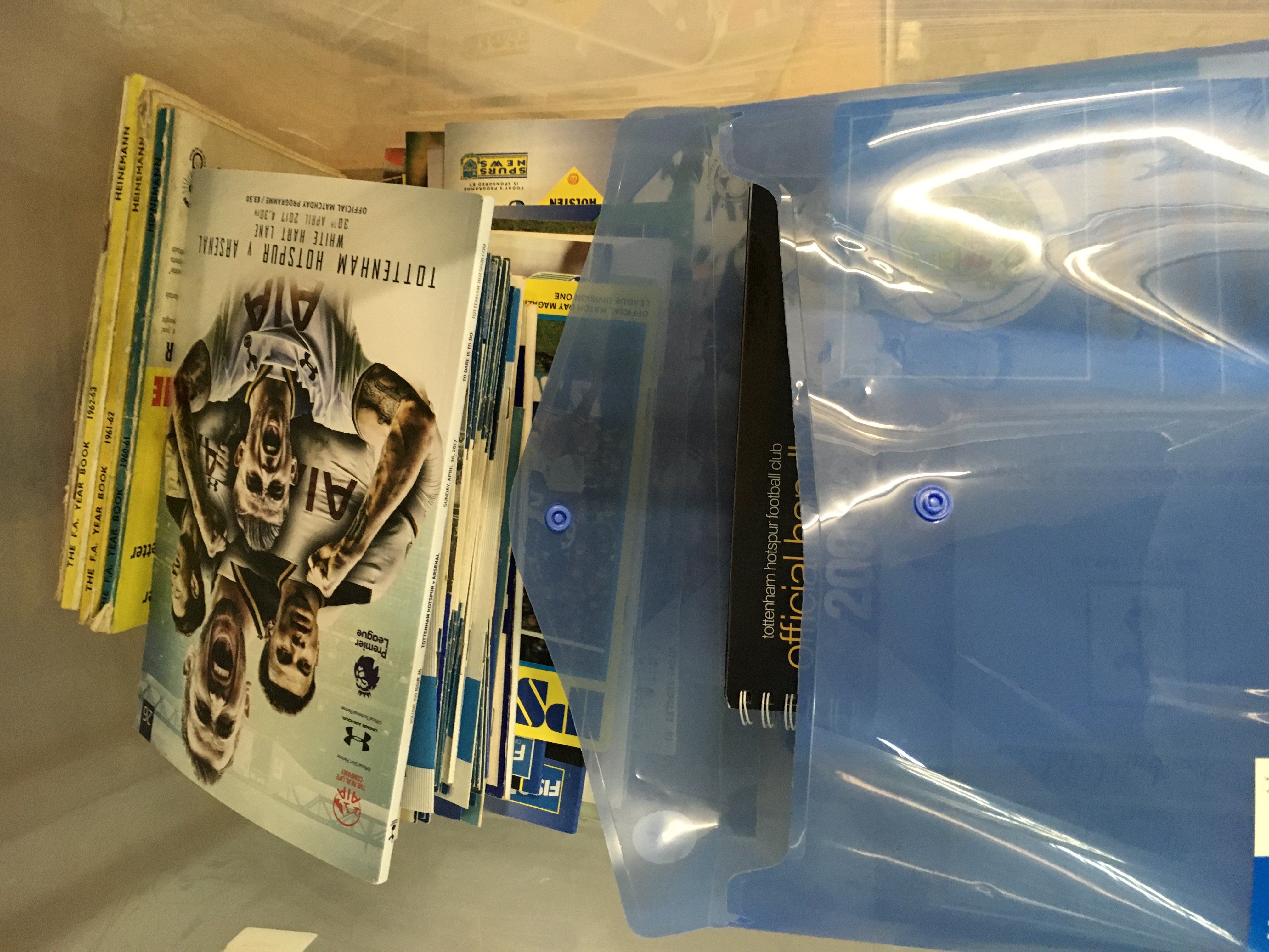 A collection of Tottenham programmes , Lily whites magazines , Hand books and ticket stubs , football yearbooks .postage category C