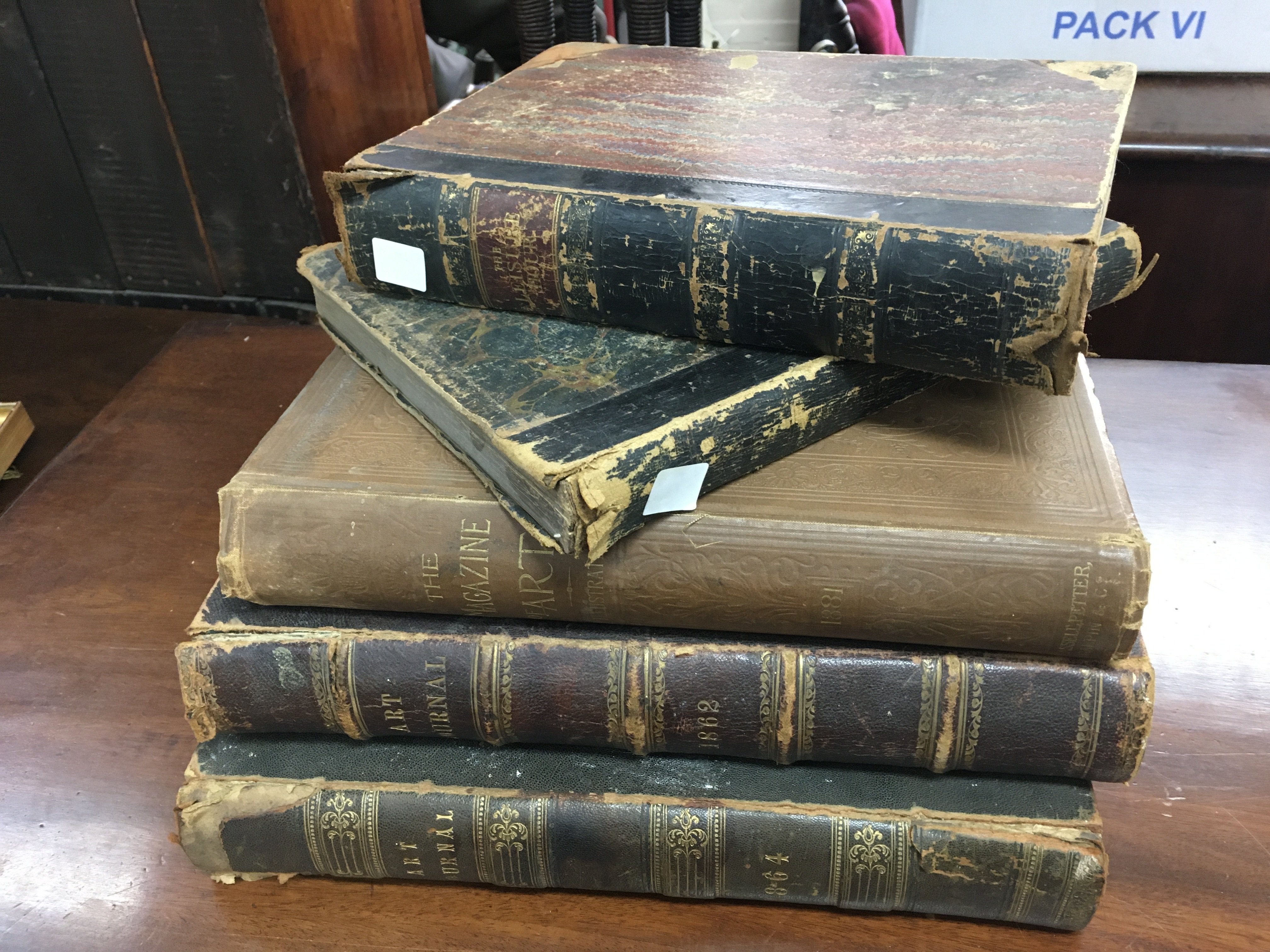 A Collection of books including two Art journals, The Magazine of Art, The Leisure hour and Practical carpentry