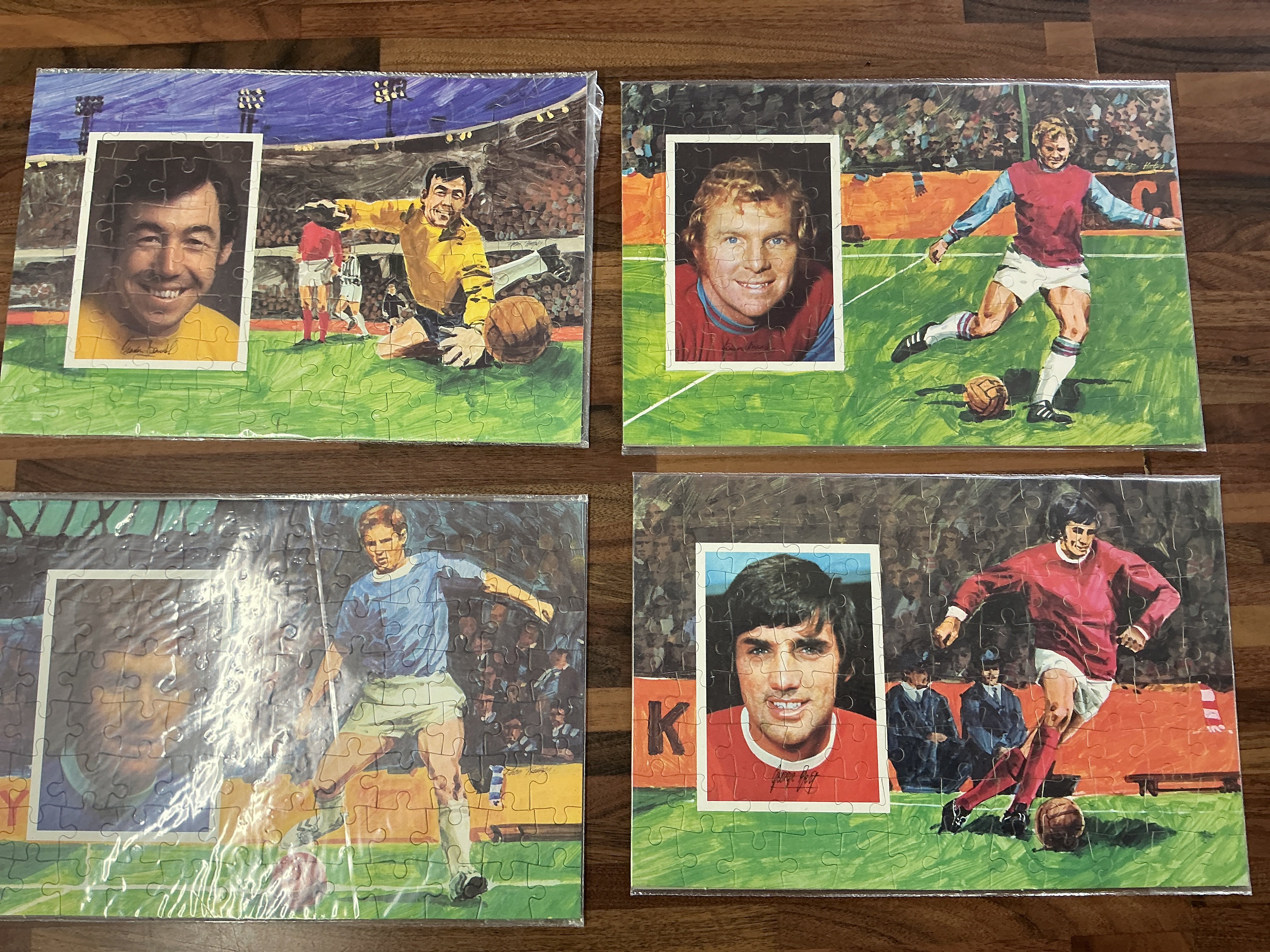 Football Memorabilia Box: Italy 1990 World Cup glasses, George Cohen signed educated book, 4 sealed puzzles of Banks Moore Best and Ball, 1966 World Cup magazine, 2 shirts and more.