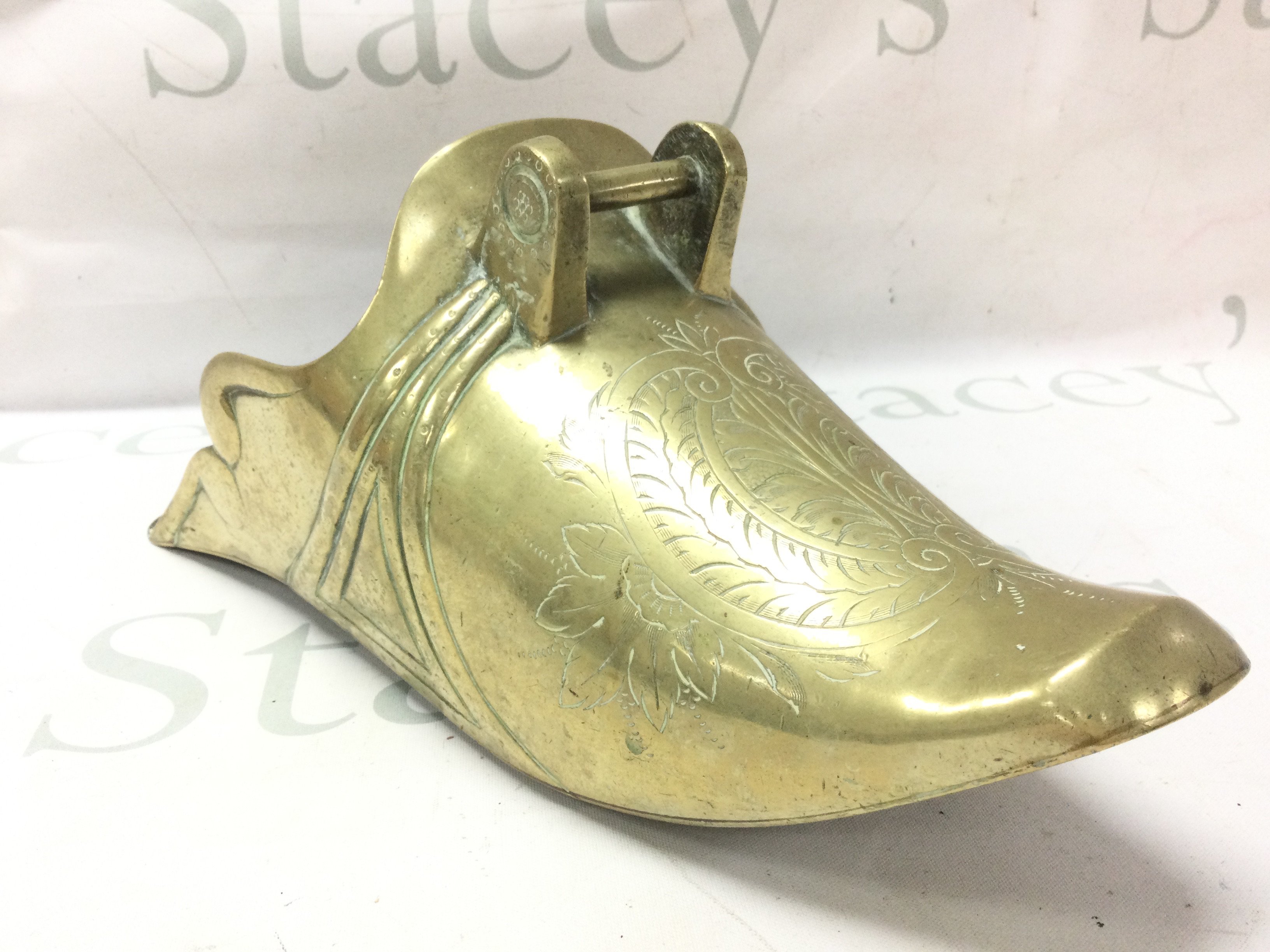 A vintage South American Gauchos brass overshoe 13cm tall 29cm tall. Postage category B