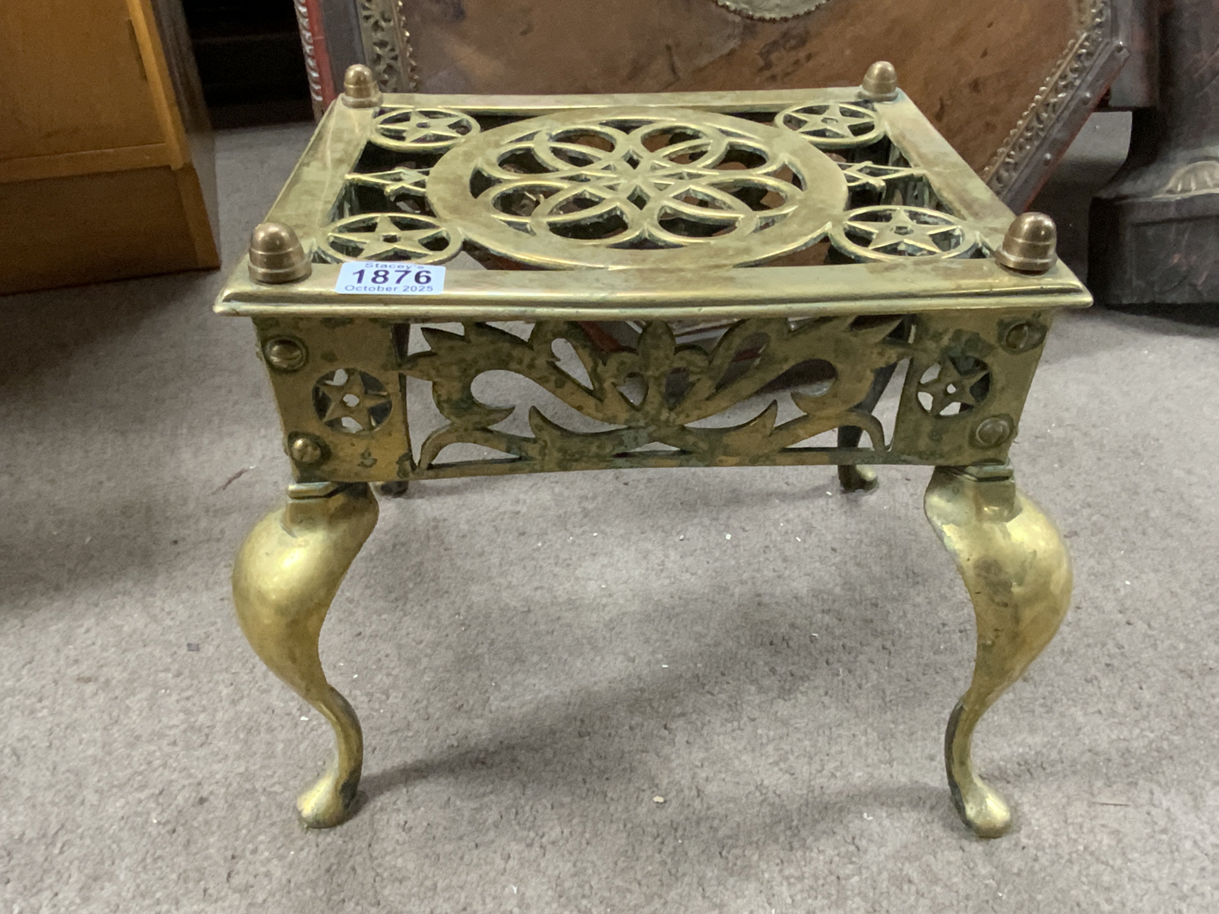 A Victorian brass trivia with Masonic symbols. 31cm x 38cm x 31cm