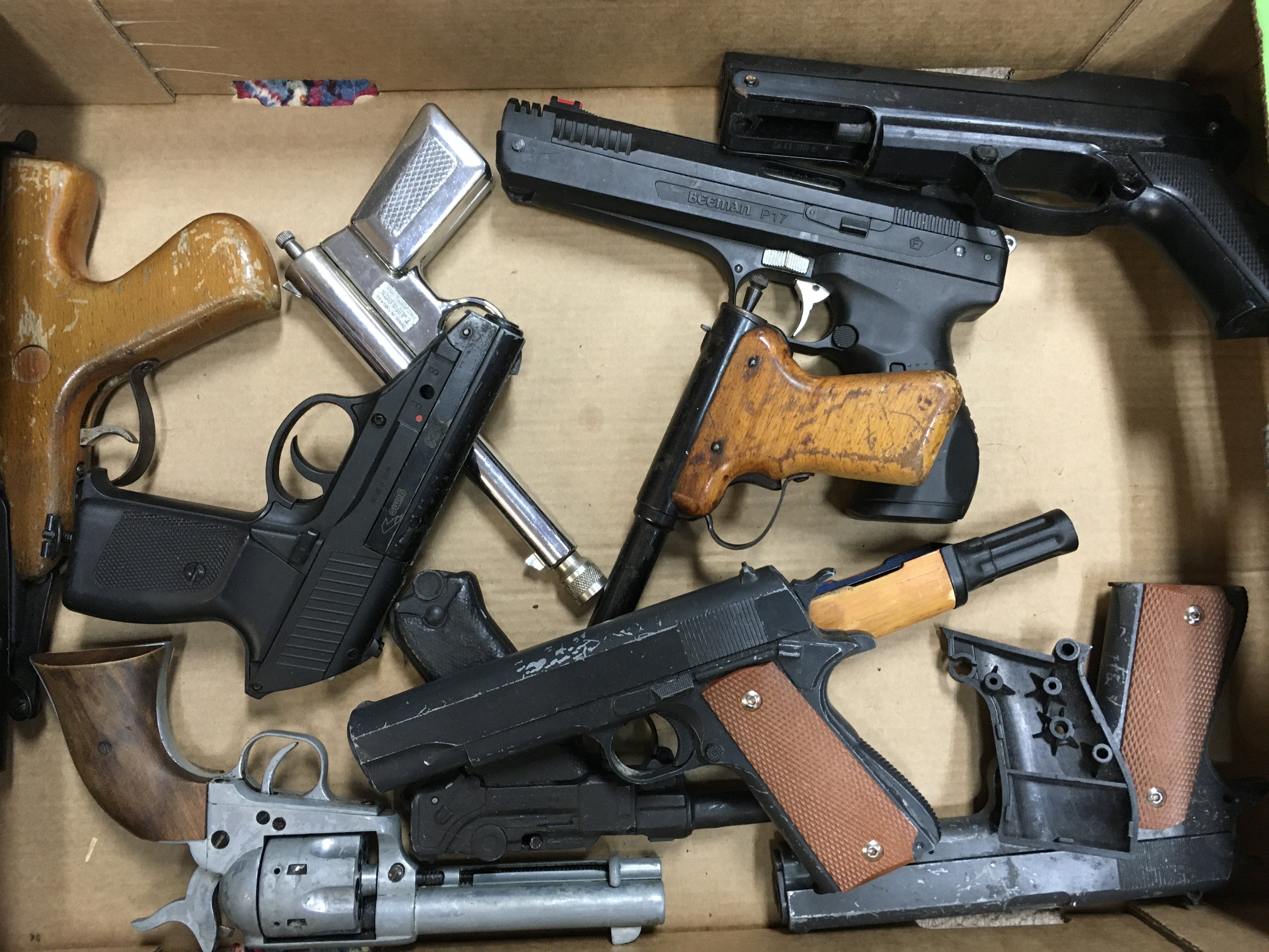 A collection of airsoft guns including a Beeman p17, Gamo p-23, ekol akl550 Etc .this lot cannot be posted