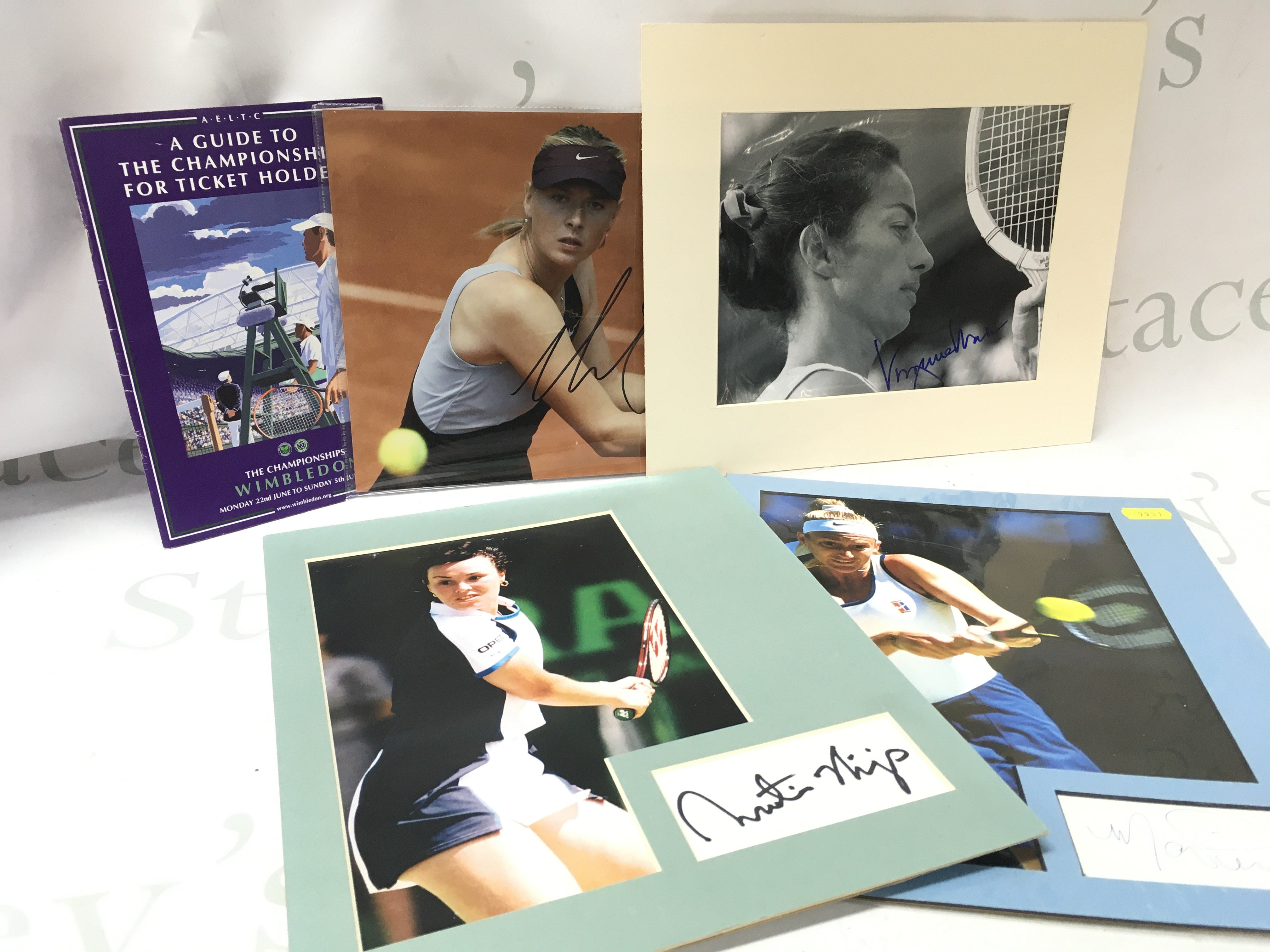 A collection of tennis autographs including Virginia Wade, Maria Sharapova, Martina Hingis, Mary Pierce and a Wimbledon 2009 guide . Postage category B