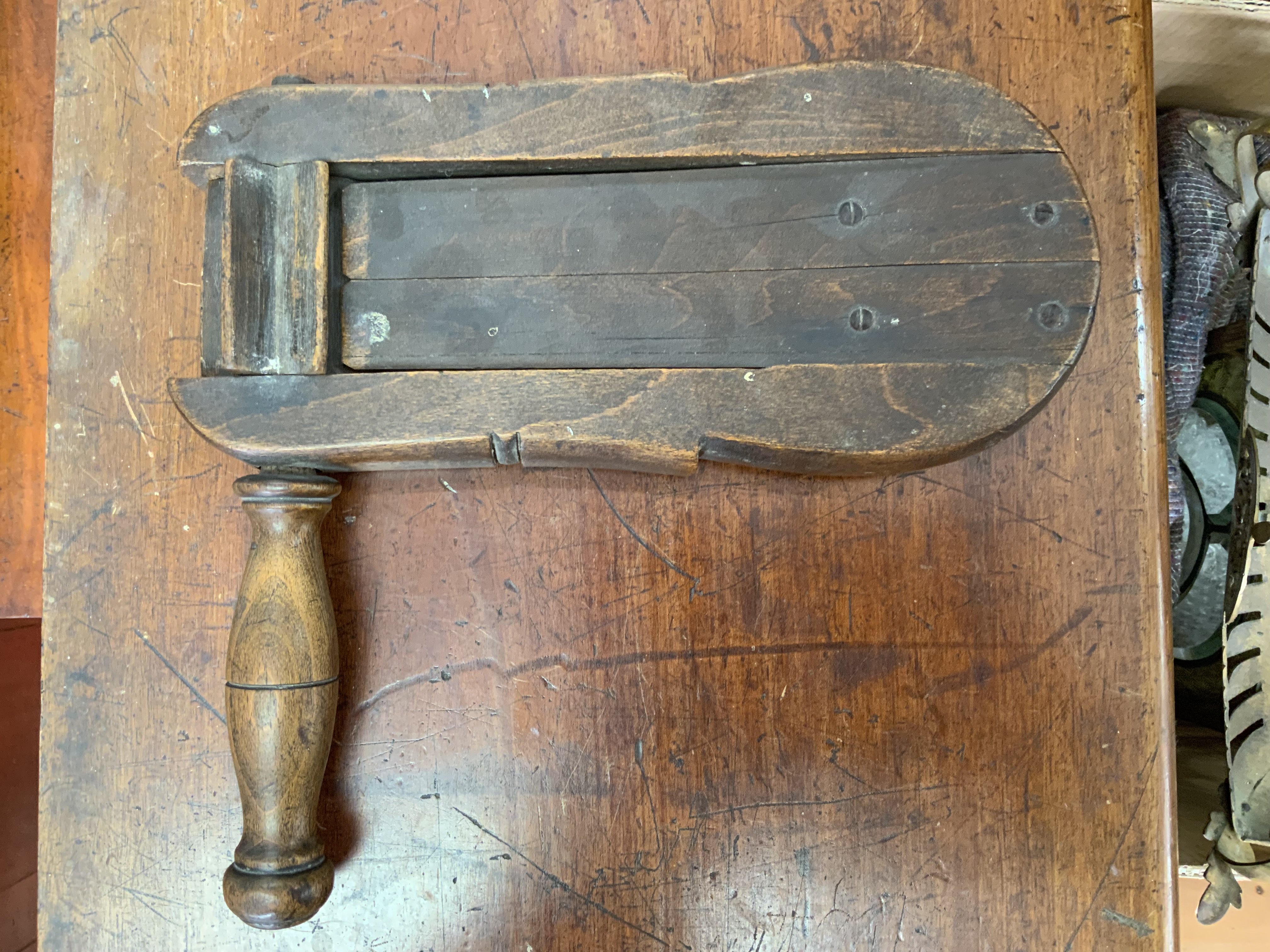 A vintage wooden air raid rattle (b).