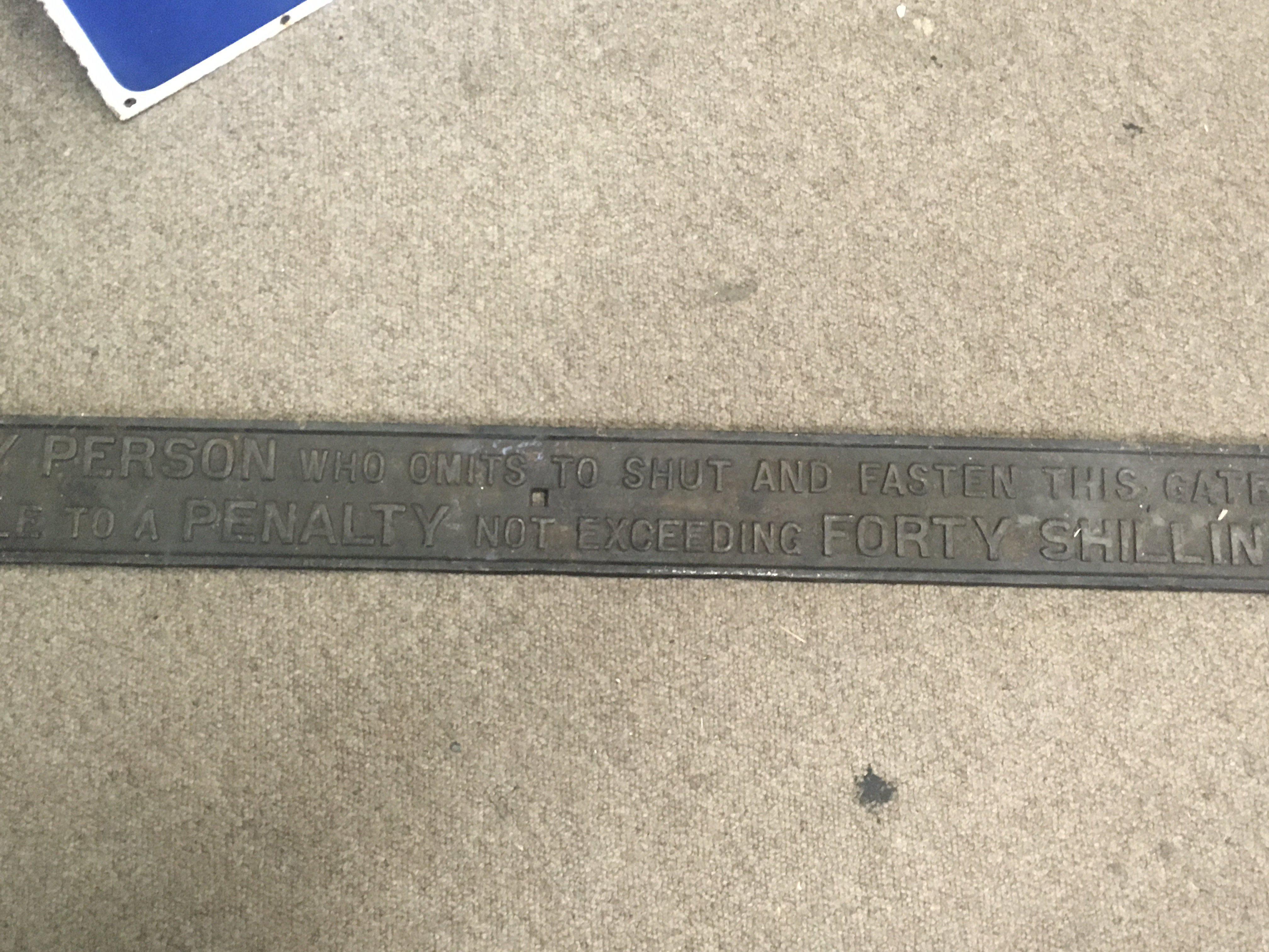 A cast iron penalty railway sign 106cm x 9 cm .